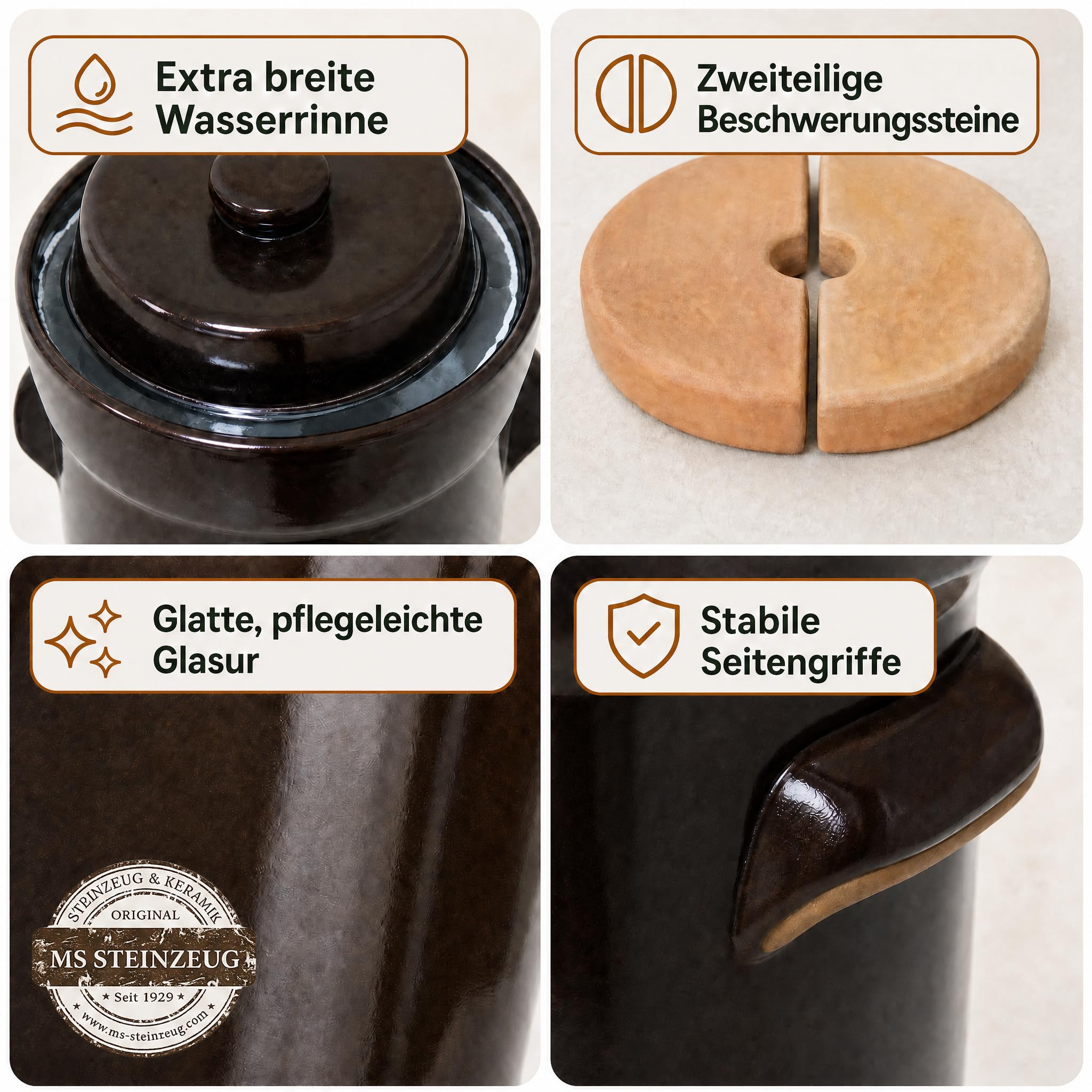 SCHMITT Gärtopf-Set braun 30 l mit Deckel und Steinen