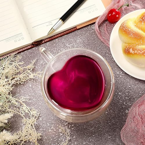 Patelai Taza de té en forma de corazón de 8 onzas, regalo para el día de San Valentín para amantes, amigos, niños, taza de café de vidrio aislante
