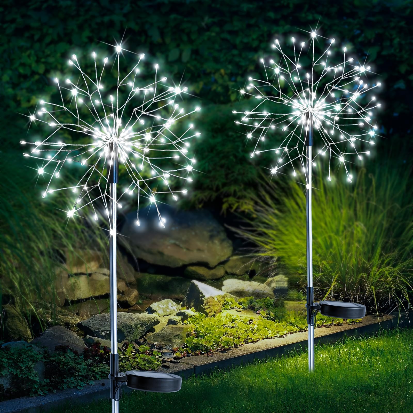 Lysliv Solar Lights Outdoor Garden Waterproof Decorative, 2Pack 150LED Firework Lights, Solar Fairy Lights for Yard, Garden, Party, Patio, Pathway, Flowerbed (White)