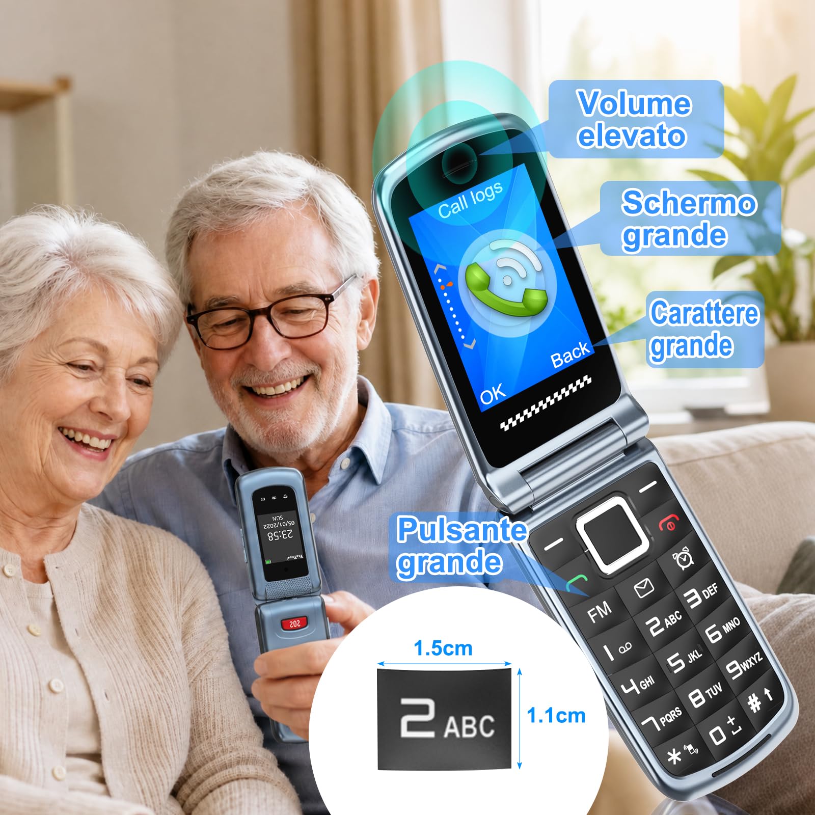 CHAKEYAKE 4G Telefono per Anziani, Cellulare per Anziani senza Contratto, Annuncio Vocale dei Tasti, Tasti grandi,Volume Elevato,Tasto SOS, Doppia SIM, Doppio Display 2,4 + 1,77", Grigio