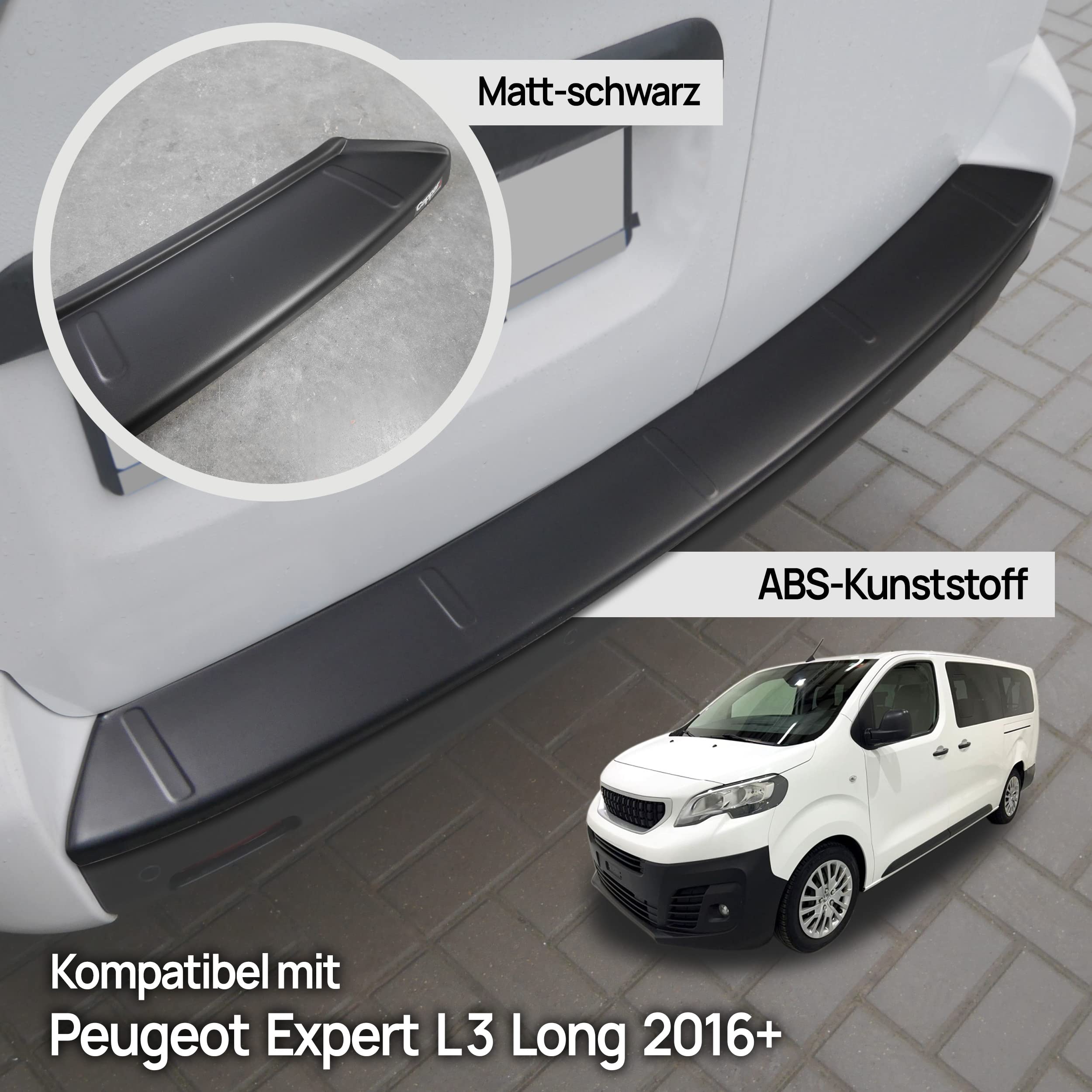 CHROMEMASTER | Ladekantenschutz Stoßstangenschutz | Kompatibel mit Peugeot Expert 2016- L3 Long; ABS-Kunststoff, Matt-schwarz; Unsere Lackschutzleiste Sichert den Heckstoßfänger vor Kratzern