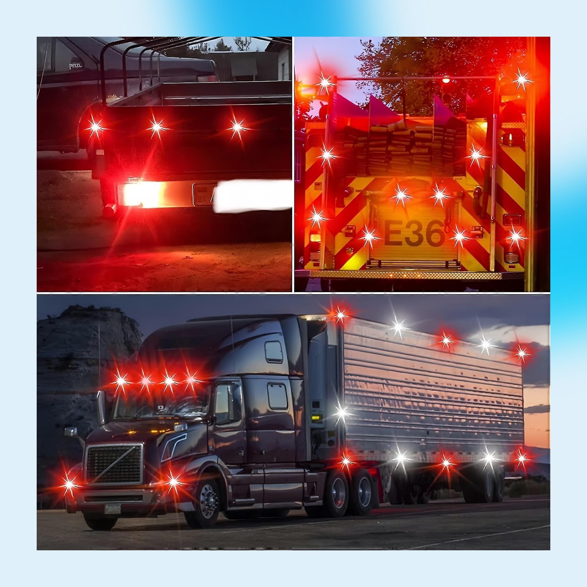 LED End Outline Marker Lamp Light Set 12v with 6 Super Bright SMD for Truck Trailer Buses and Universal Applications - Red/Clear