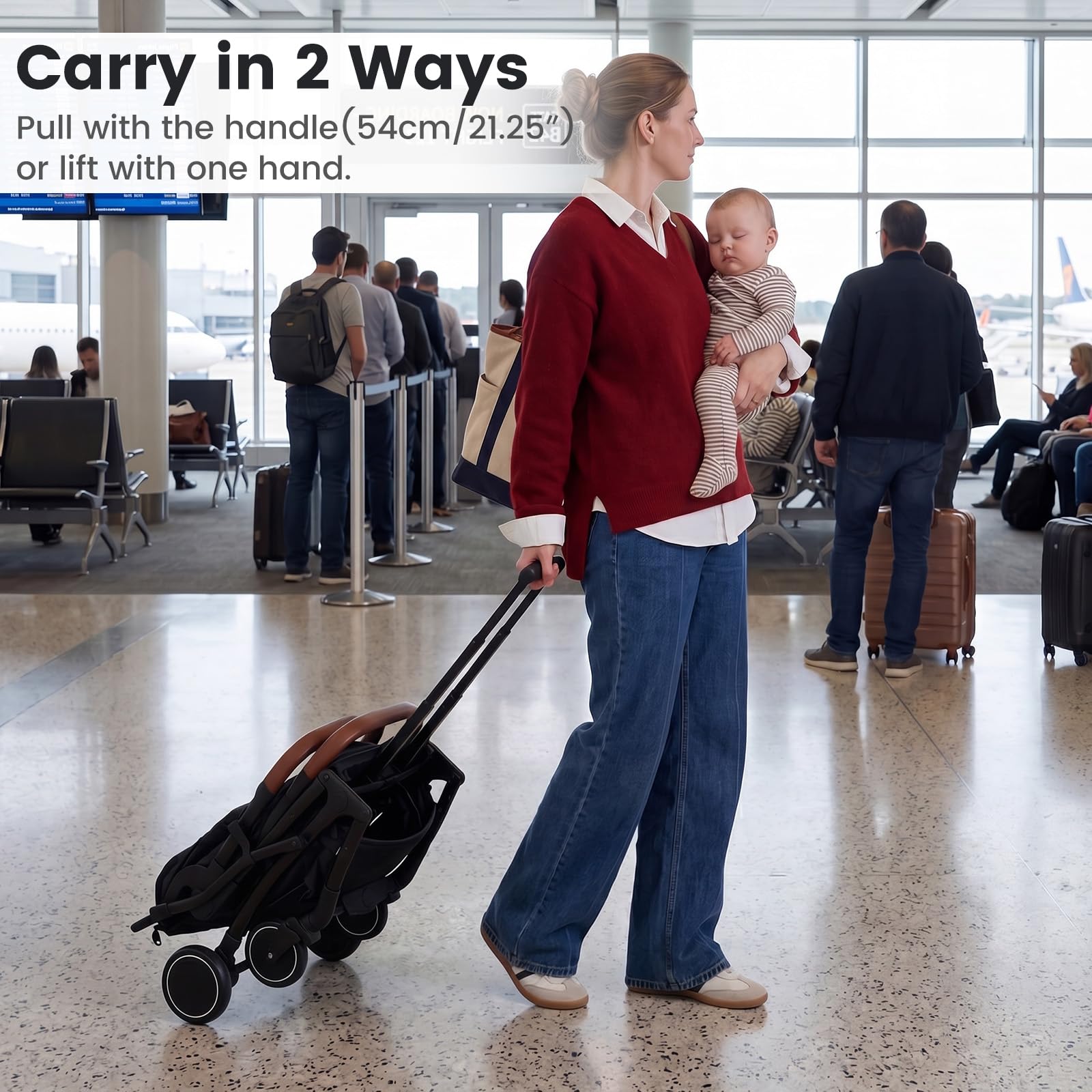 INFANS Travel Stroller, Lightweight Compact Baby Stroller for Airplane with One-Hand Fold, Multi-Position Recline, Canopy, 4 Wheel Suspension, Storage Basket (Black+Black) — view 9
