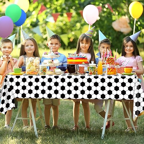 Miniatura 6 de Paquete de 4 manteles de plástico para decoración de fiesta de fútbol, manteles desechables para fiestas temáticas de fútbol, manteles para