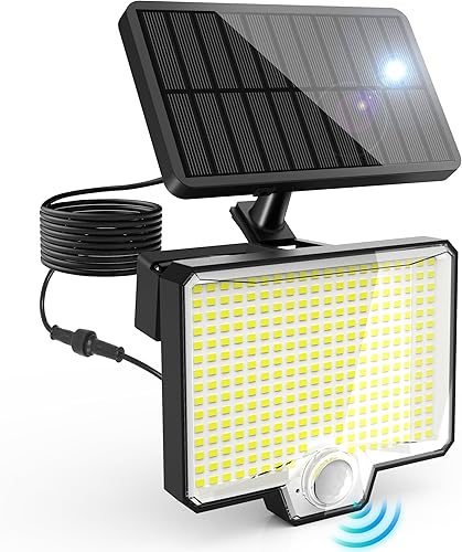 294 LED 3 modos de luz solar con sensor de movimiento para exteriores, luces de inundación solares de 2600 lúmenes, IP67 impermeable del atardecer