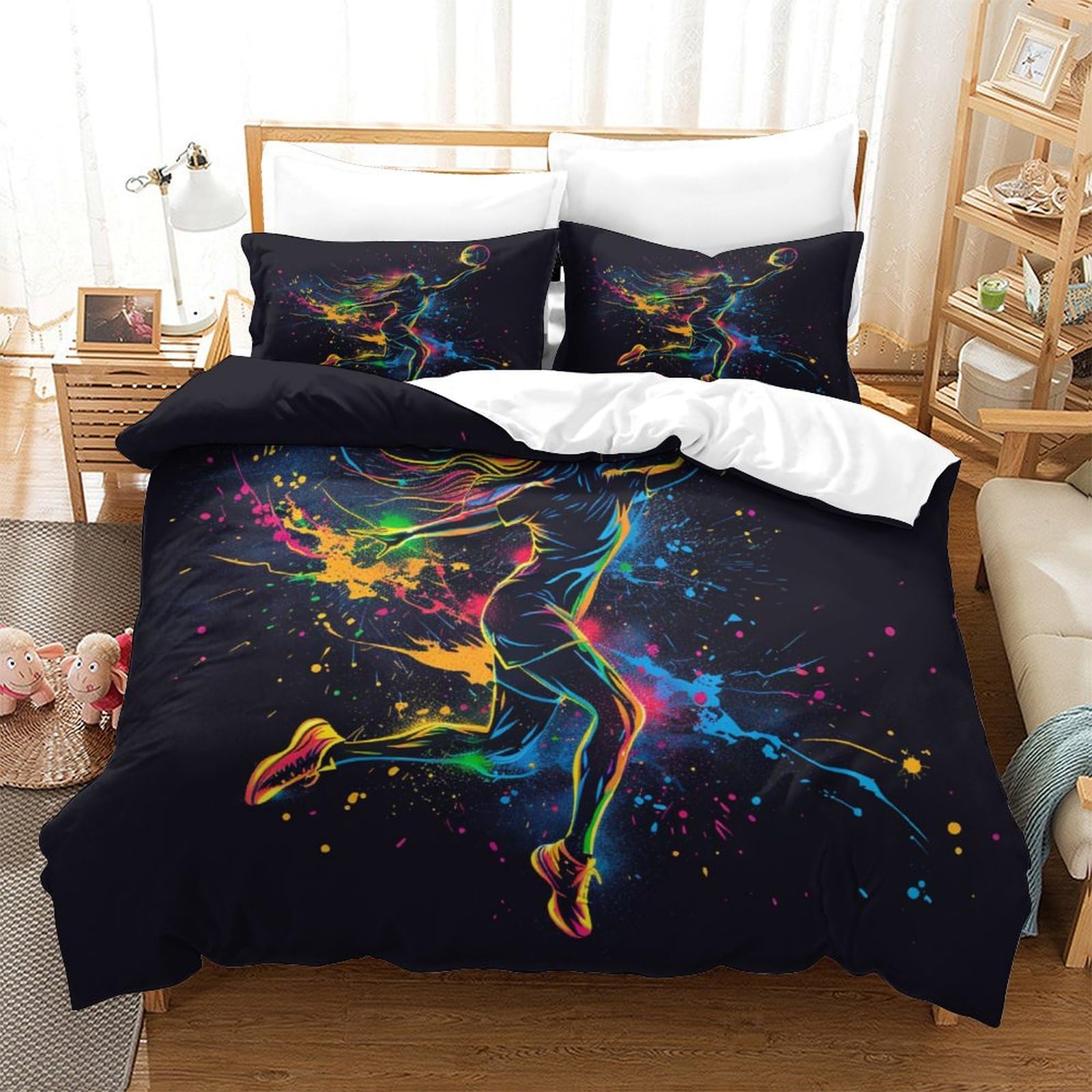 HOTGE Volleyball Athletes 3D Printed Duvet Cover with Pillowcases Bedding Set with Zipper Soft Microfiber Quilt Cover Set For Adults And Children Super King（260x220cm）