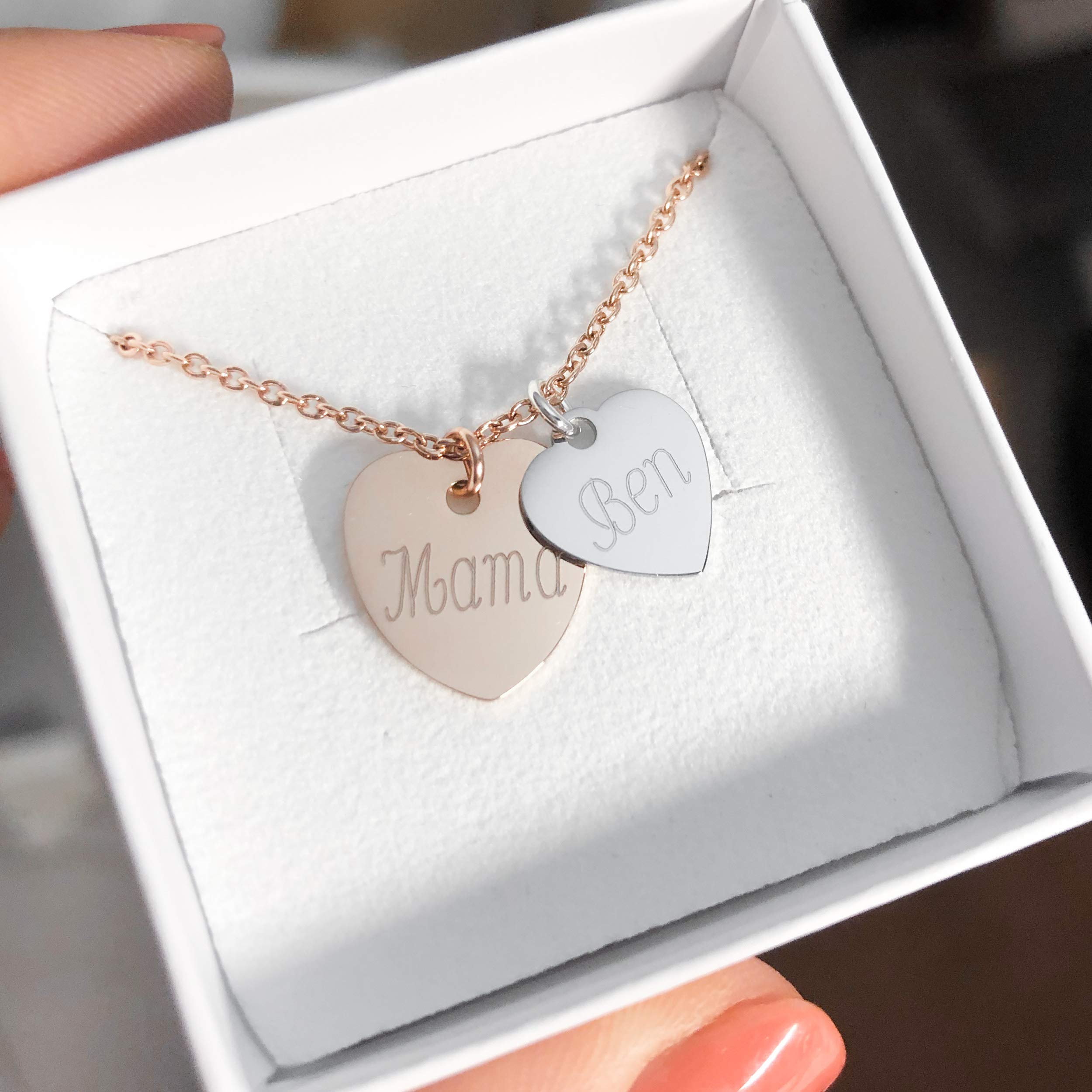 VALENCIA Halskette Herz Anhänger mit Gravur | Mutter Kind Kette | Mit Namen | Persönliche Geschenke | Personalisierter Schmuck | 316 L Edelstahl | Silber Gold Rosé | Valentinstag Geburtstag Jahrestag