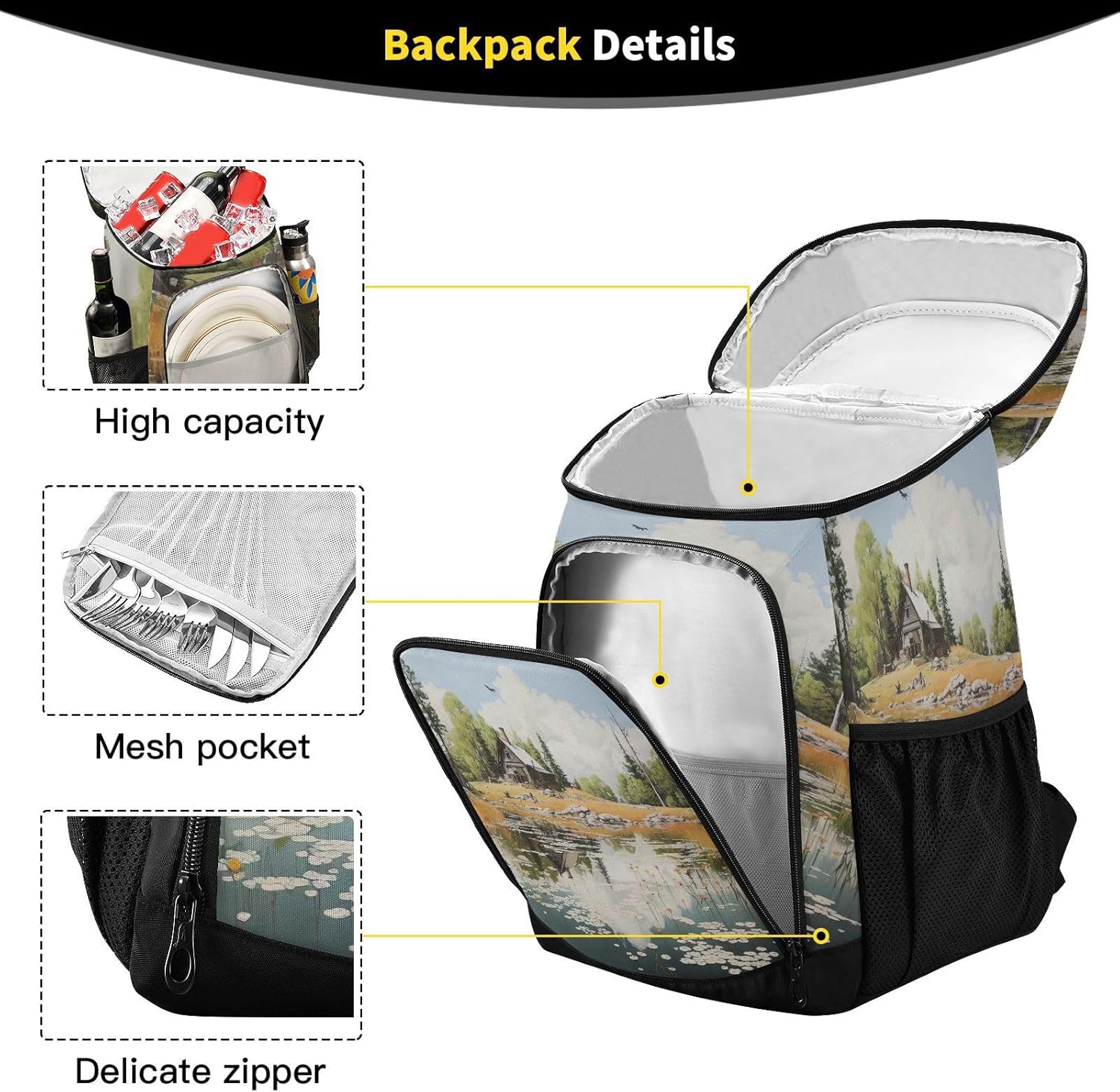 Wooden House Cooler Backpack 36 Cans Leakproof Waterproof Backpack Cooler Bag Beach Accessories Travel Camping Fishing Backpack for Women Men