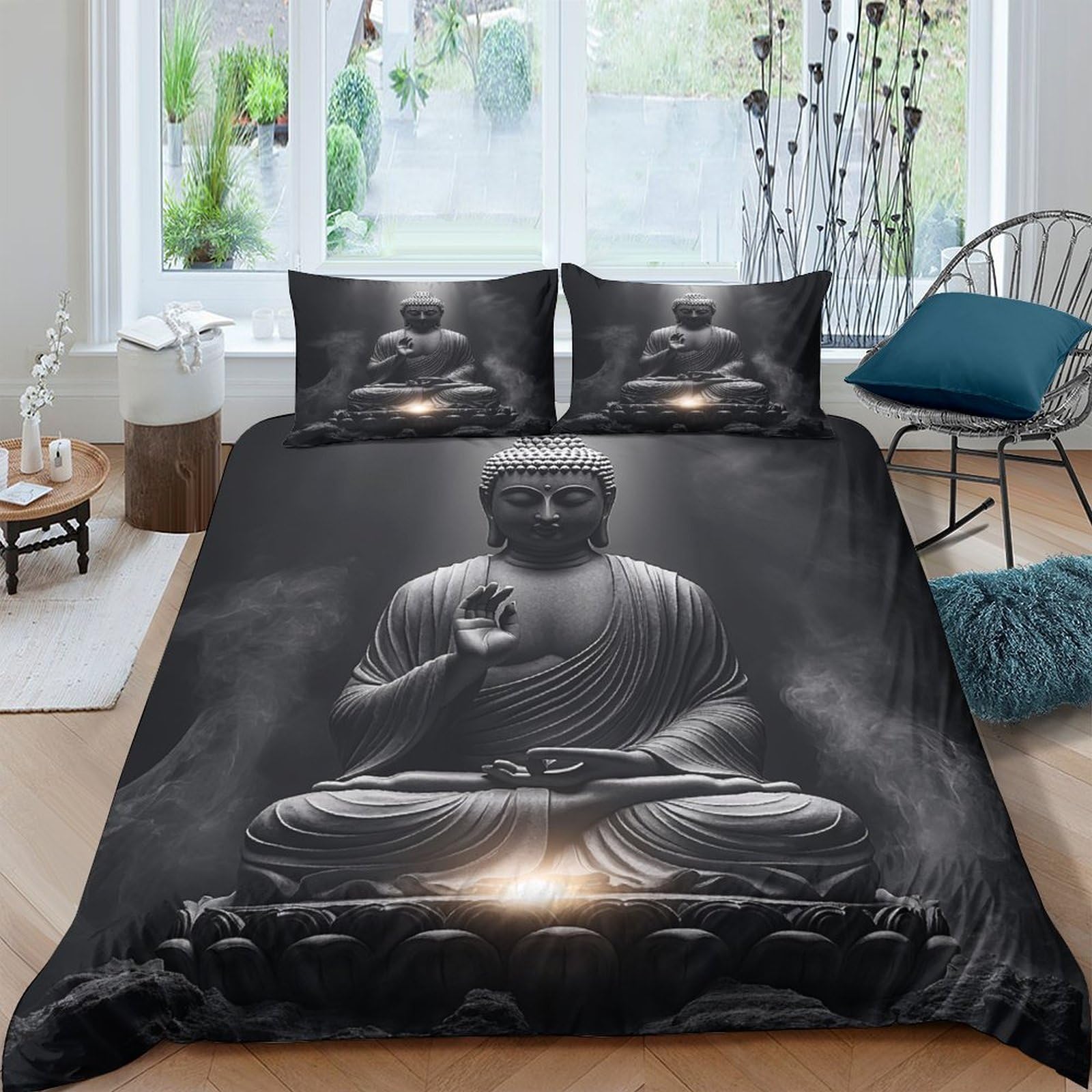 Ctjqhvkz Style-8 3D Printed Buddha Meditation Fitted Sheet Microfiber Soft Dark Zen Lotus Bed Cover For Bedroom Decor Single（135X200cm）