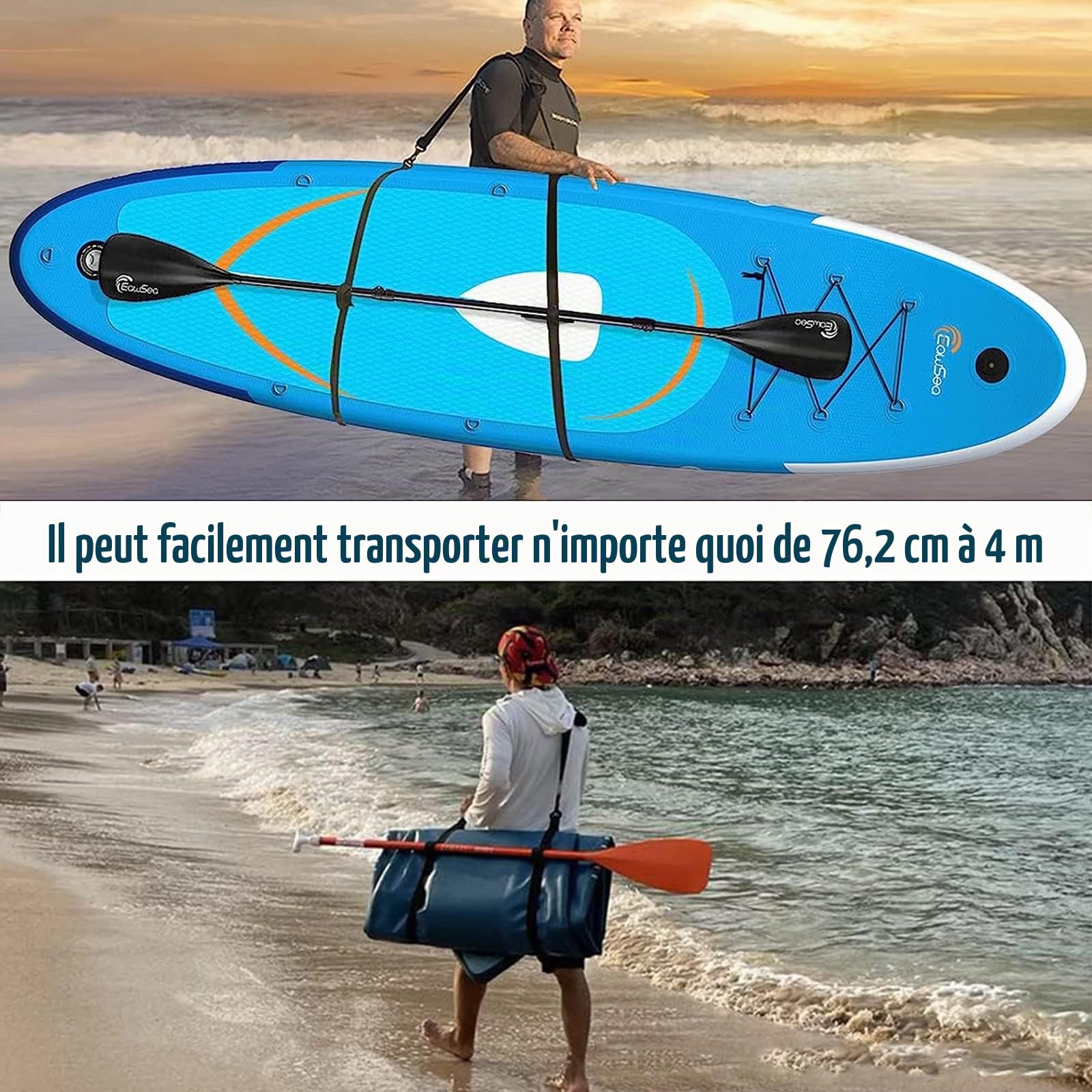 Sangle de Transport pour Planche de Surf, Sangle de Transport en Nylon pour Planche de Surf, Sangle de Bandage réglable pour Planche de Surf, Stand up Paddle, Longboard, Paddle, Sup