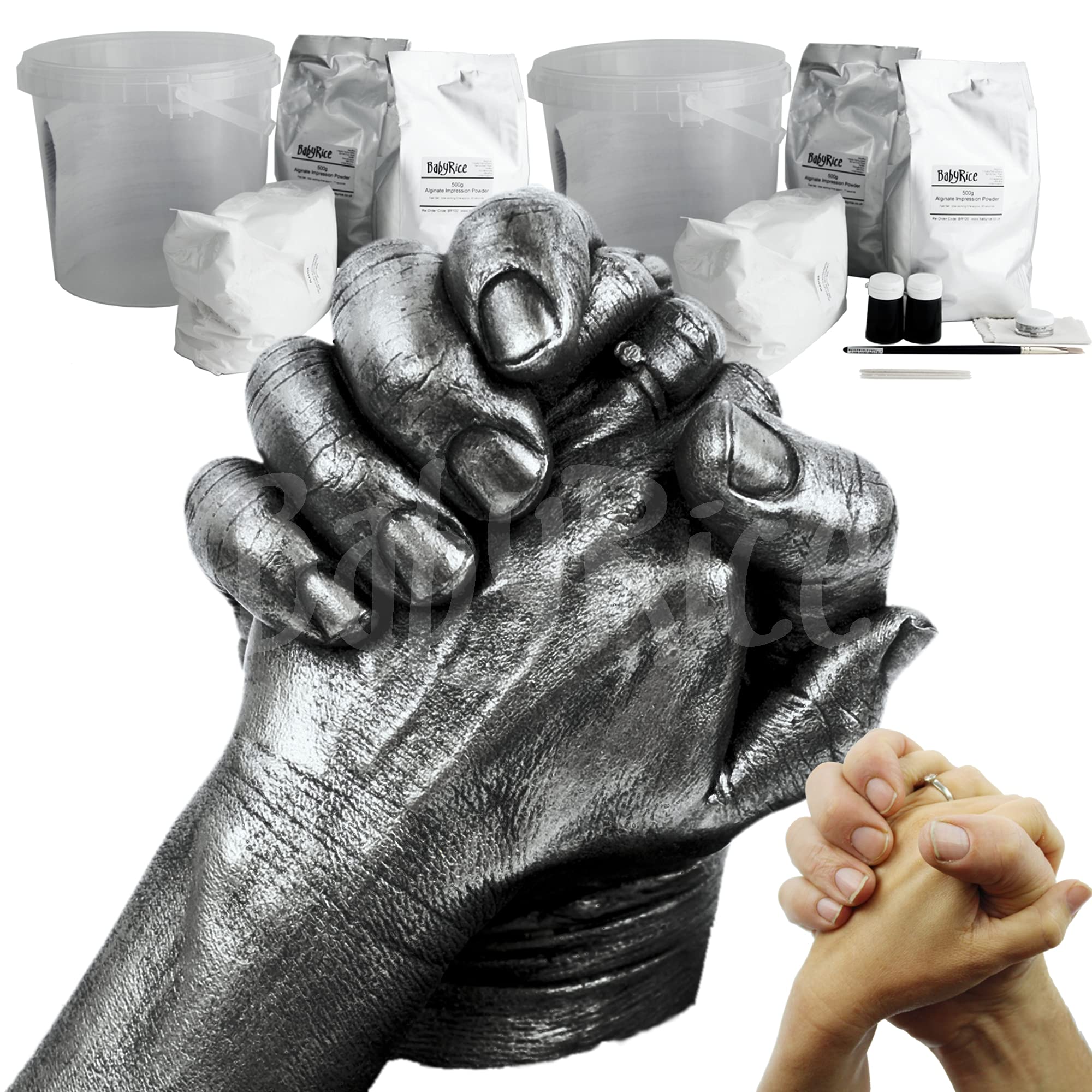 BabyRice UK Couple Holding Hands Casting Kit Pewter Finish | Make 2 Sets of Casts 2kg Alginate 3kg Plaster | Anniversary Present | Unique Wedding Gift | Engagement Gifts for Couples