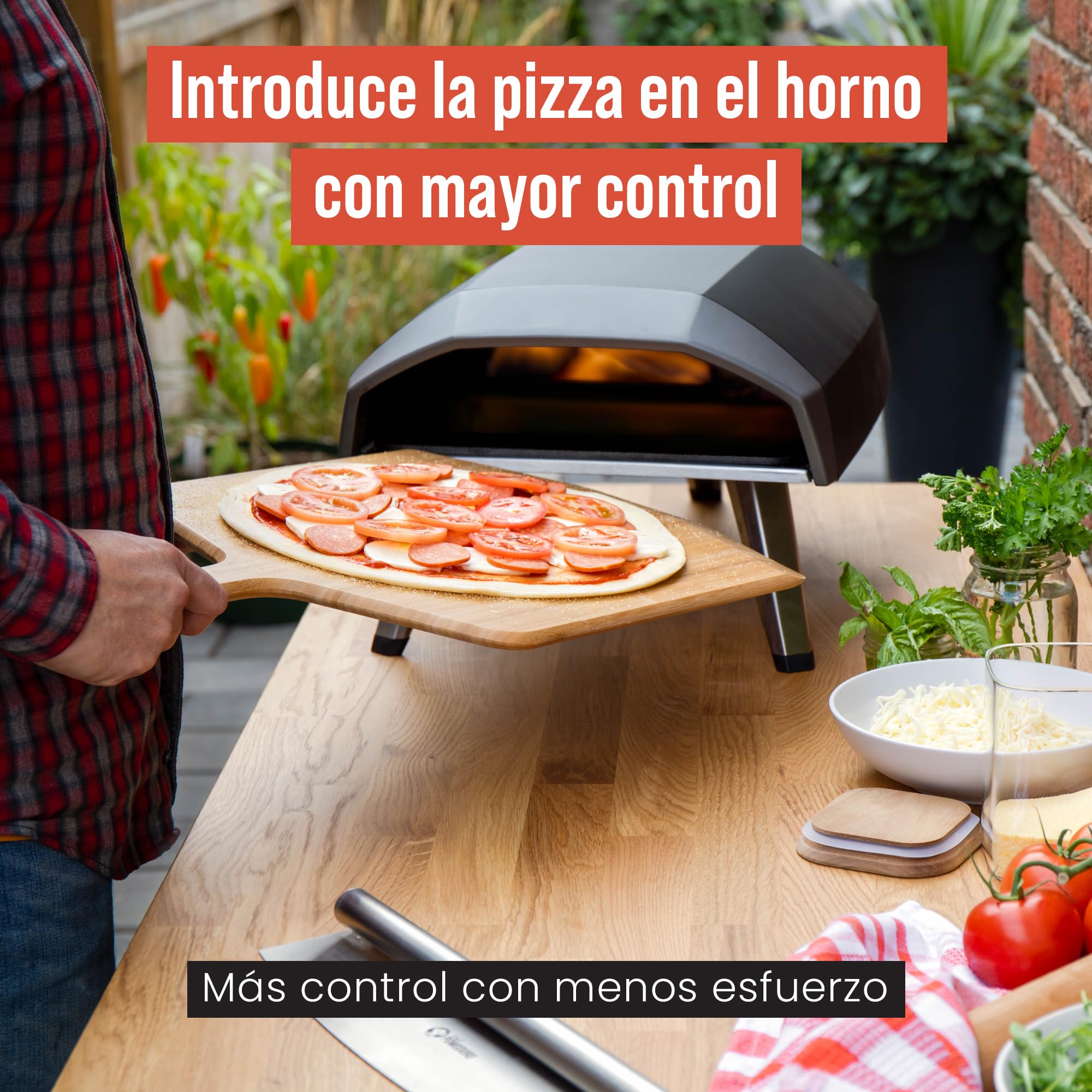Chef Pomodoro Pala Pizza 41 cm, Tabla Pizza Horno de Madera de Bambú para Hornear Pizza Casera y Pan, Bandeja Madera Aperitivos, Embutidos y Quesos, Utensilios de Cocina para Pizzeros
