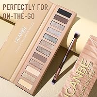 Vista 6 de UCANBE Paleta de maquillaje de sombra de ojos de 12 colores, sombra de ojos desnuda mate brillante neutral con kit de brochas de doble punta