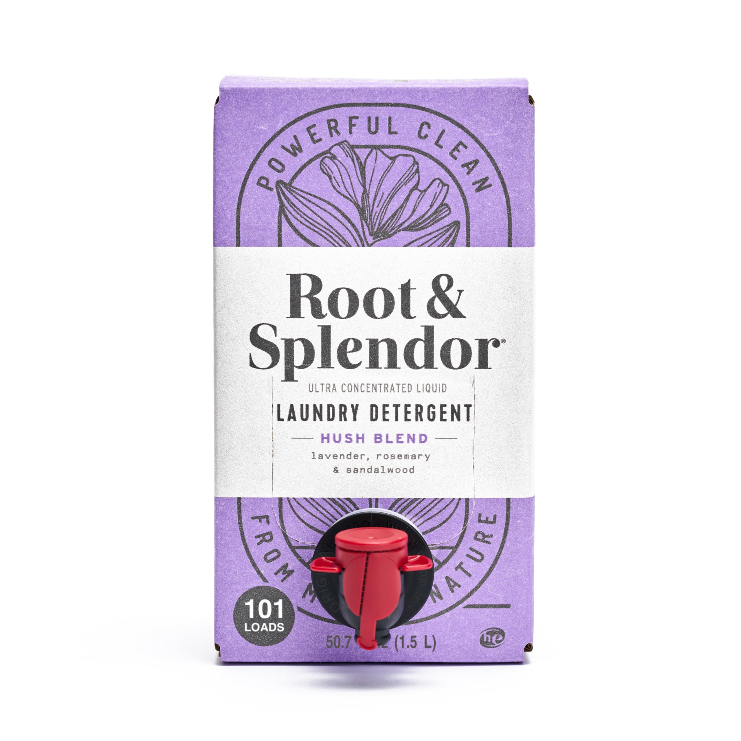 Root & Splendor Ultra Concentrated All Natural Laundry Detergent Liquid - Plant Based, Enzymatic Laundry Soap, Hush Scent, 1.5 Liter, 100 Loads