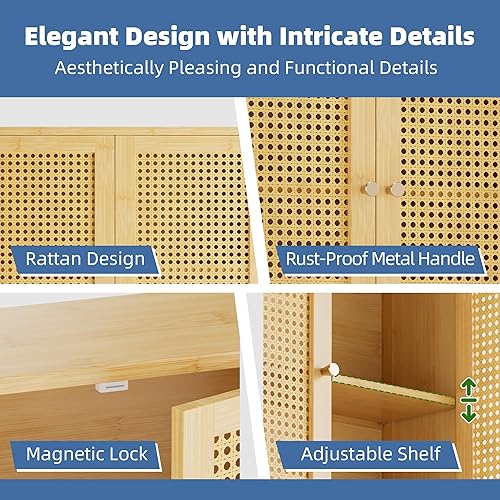 Miniatura 5 de HITNET Armario de baño montado en la pared, botiquín de ratán, organizador de almacenamiento colgante de bambú sobre el inodoro con estante