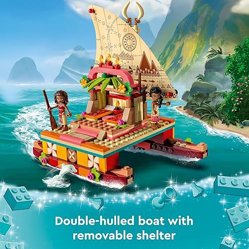 Miniatura 4 de LEGO Disney Princess Moana's Wayfinding Boat Building Toy 43210 Disney Princess Toy Set with Moana and Sina Mini-Dolls, Dolphin Figure,