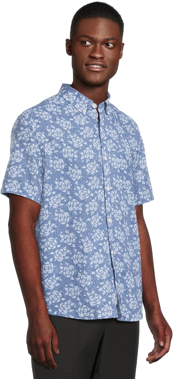 Johnston & Murphy Men's Short Sleeve Rose Print Linen Shirt - Image 2