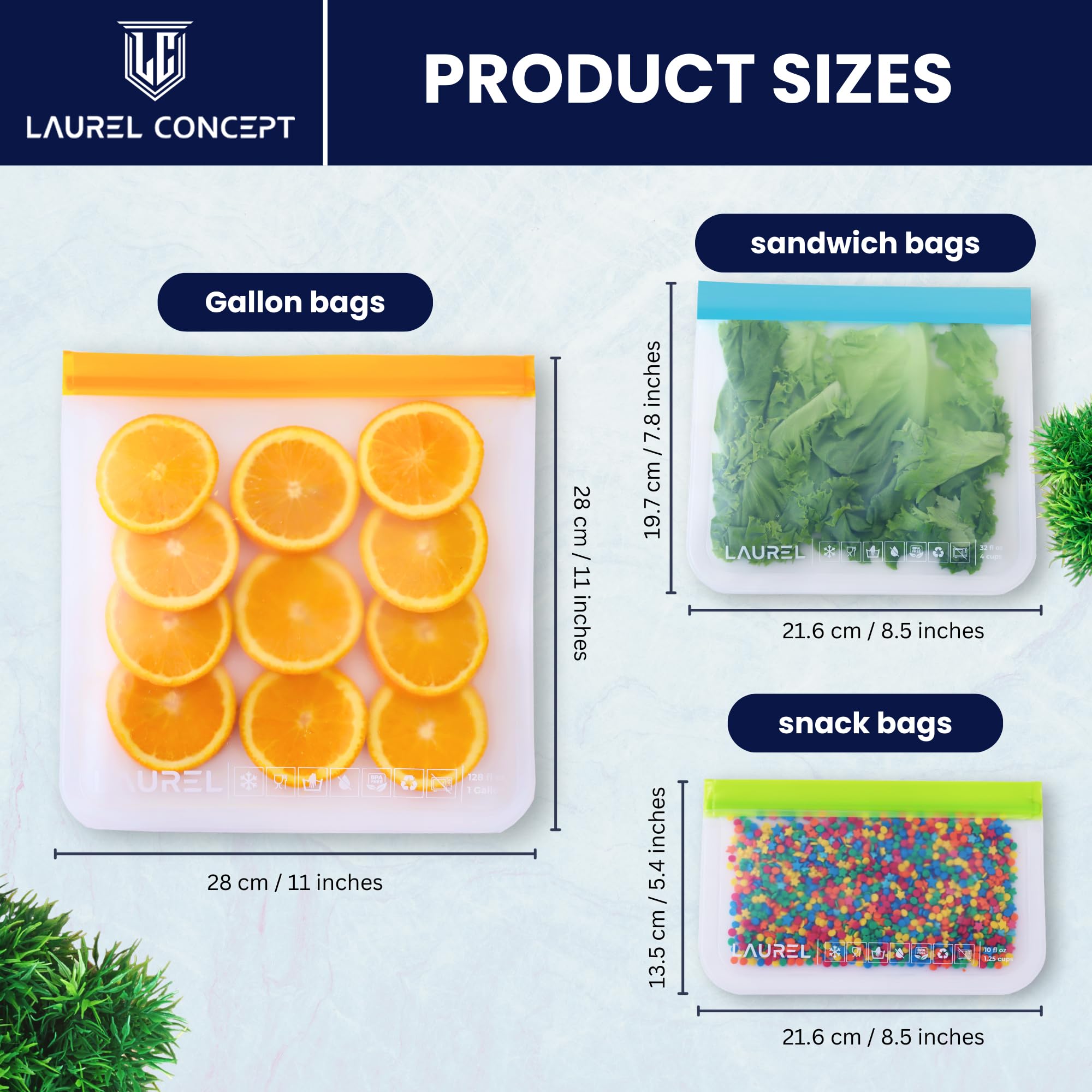 LC - Sacchetti riutilizzabili per alimenti, sacchetti riutilizzabili per congelatore, a prova di perdite, in silicone, per il lancio (confezione da 6, 15 litri + regalo)