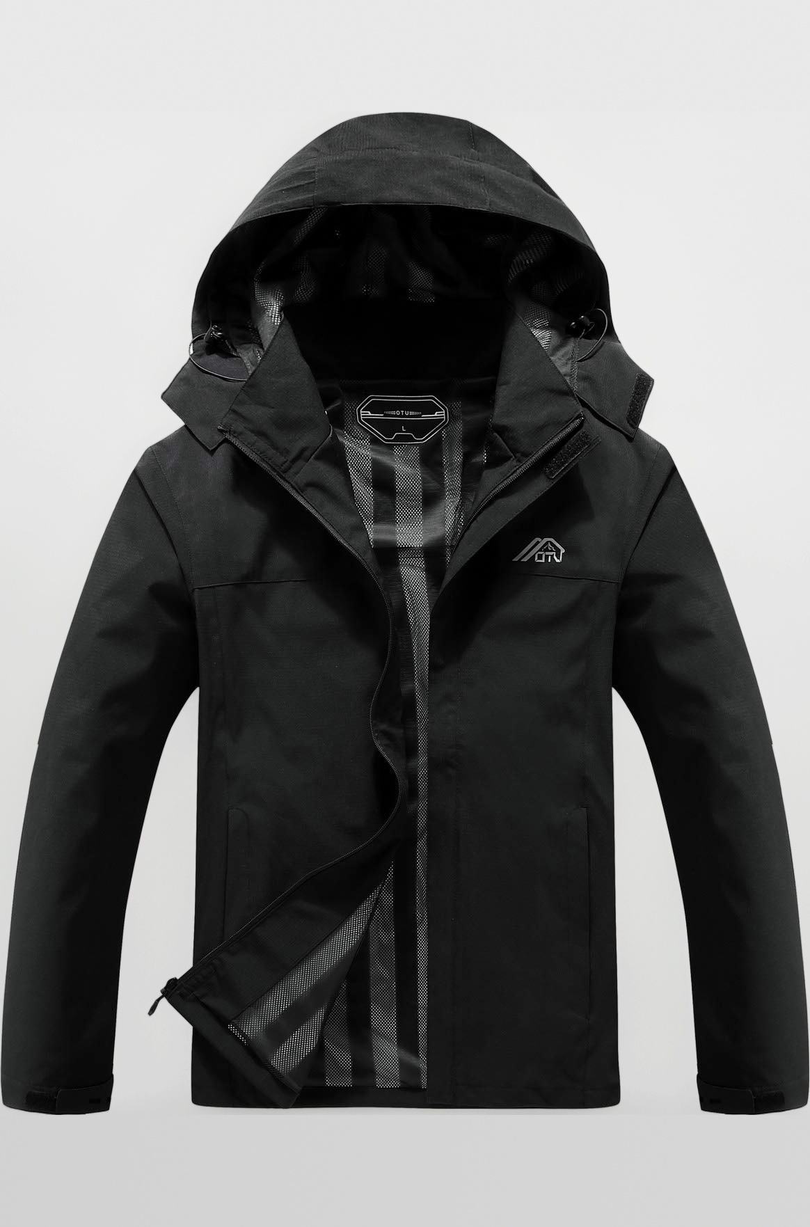 OTU Men's Lightweight Waterproof Hooded Rain Jacket Outdoor Raincoat Shell Jacket for Hiking Travel