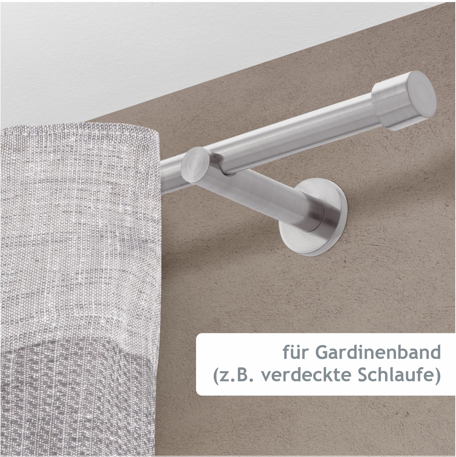 HUGG Gardinenstange Cap (vm.77) Ø 16mm, Wandmontage, Edelstahl-Optik - 200 cm