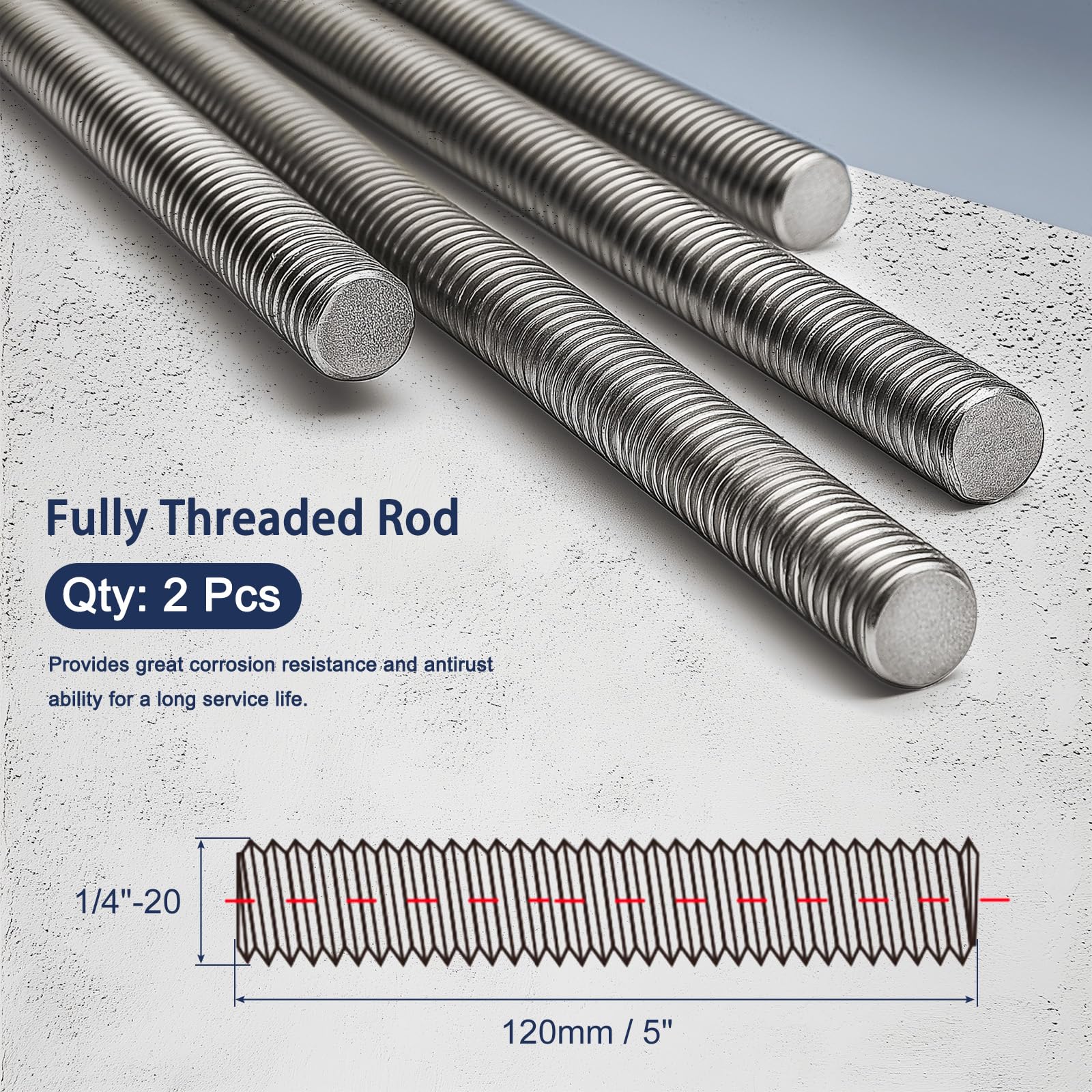 Stainless Steel Threaded Rods - 1/4-20, 120mm -2 Stainless Steel Threaded Rods - 1/4-20, 120mm -2