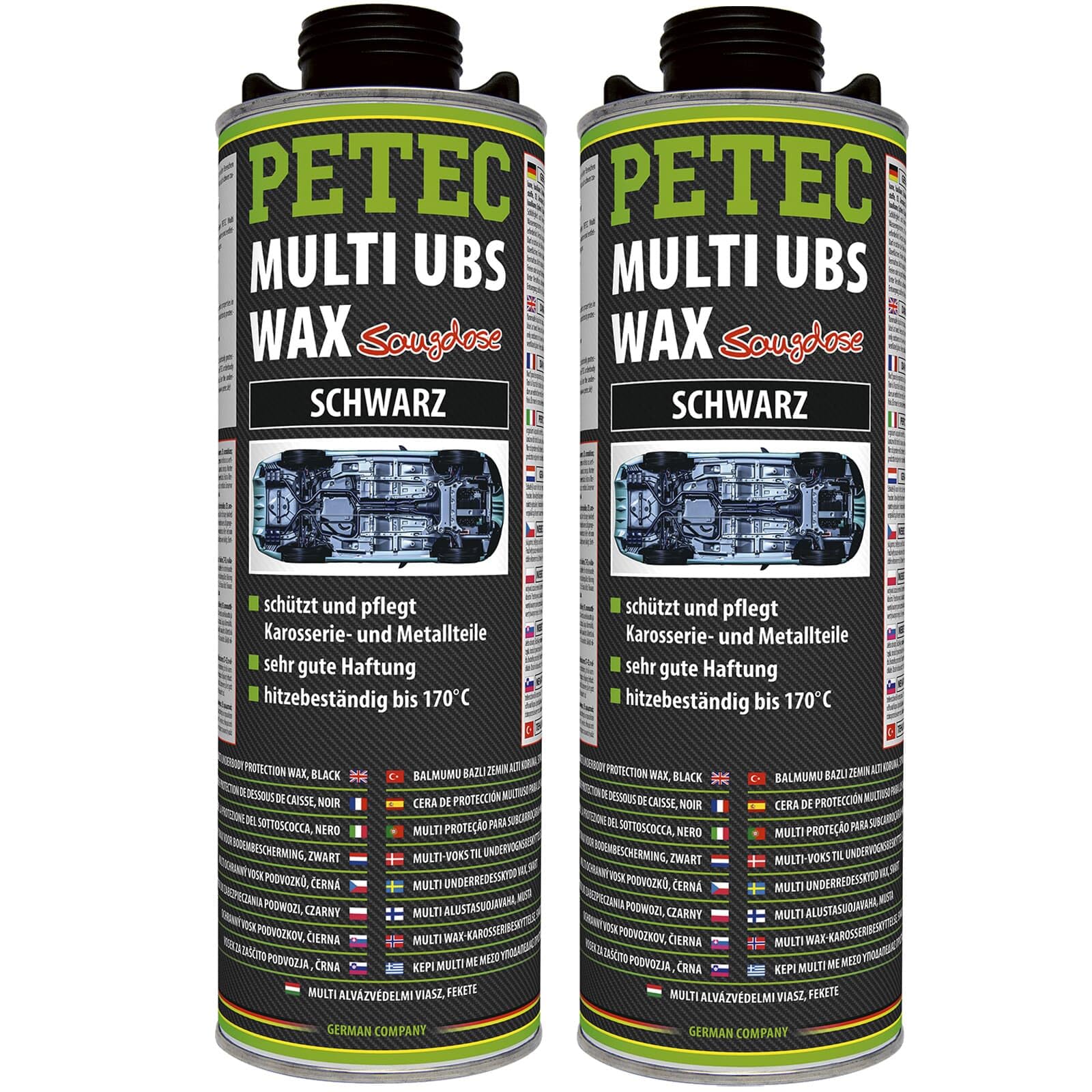 BandelOne enthält 2X 1L PETEC Unterbodenschutz Multi UBS Wax Saugdose Steinschlagschutz Schwarz