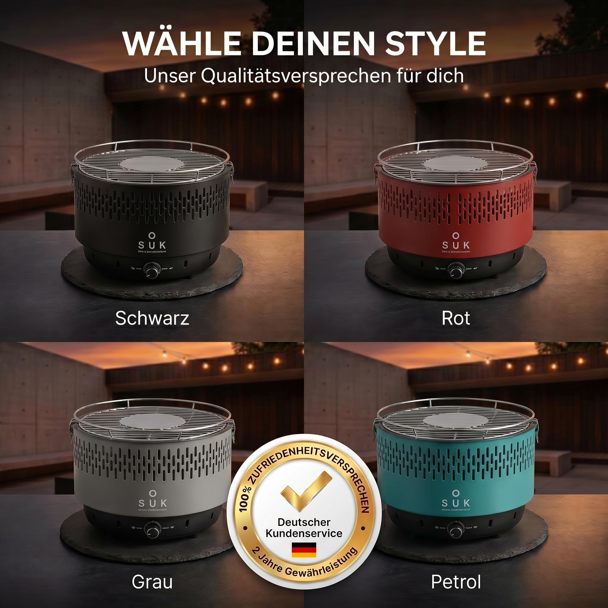 Tischgrill mit Aktivbelüftung und Edelstahlschale, Holzkohlegrill Grill mit Lüfter, Campinggrill BBQ Outdoor (Schwarz)