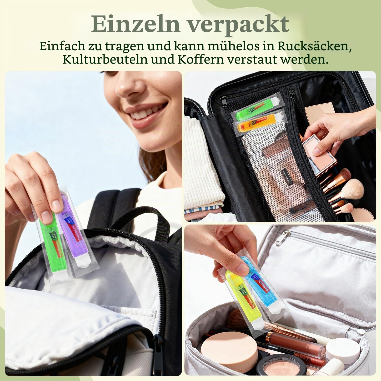 Reisezahnbürste, einzeln verpackt, 5 Farben, faltbare Aufbewahrung, Reisezahnbürsten-Set, geeignet für Camping, Hotels (100er-Pack)