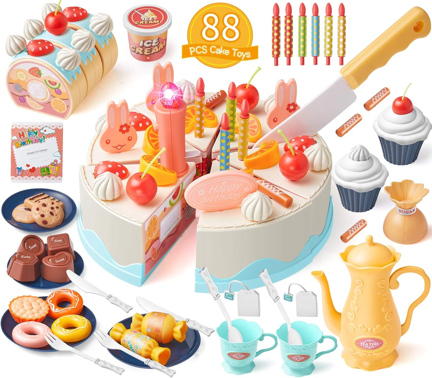 Birthday Cake Toys Set, Geyiie Cake Play Tea Party Dessert
