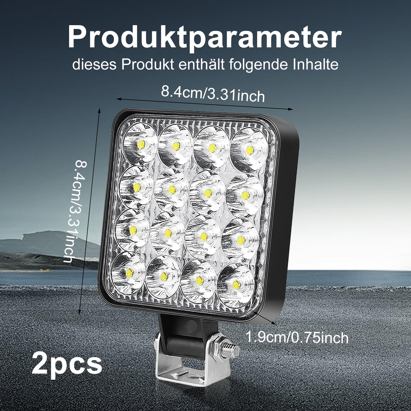 HOSPAOP Reflektor roboczy LED, 12 V, reflektor LED, 48 W, offroad, dodatkowy reflektor IP67, reflektor samochodowy, reflektor cofania, oświetlenie do trackera, koparki, SUV, UTV, ATV, 2 sztuki