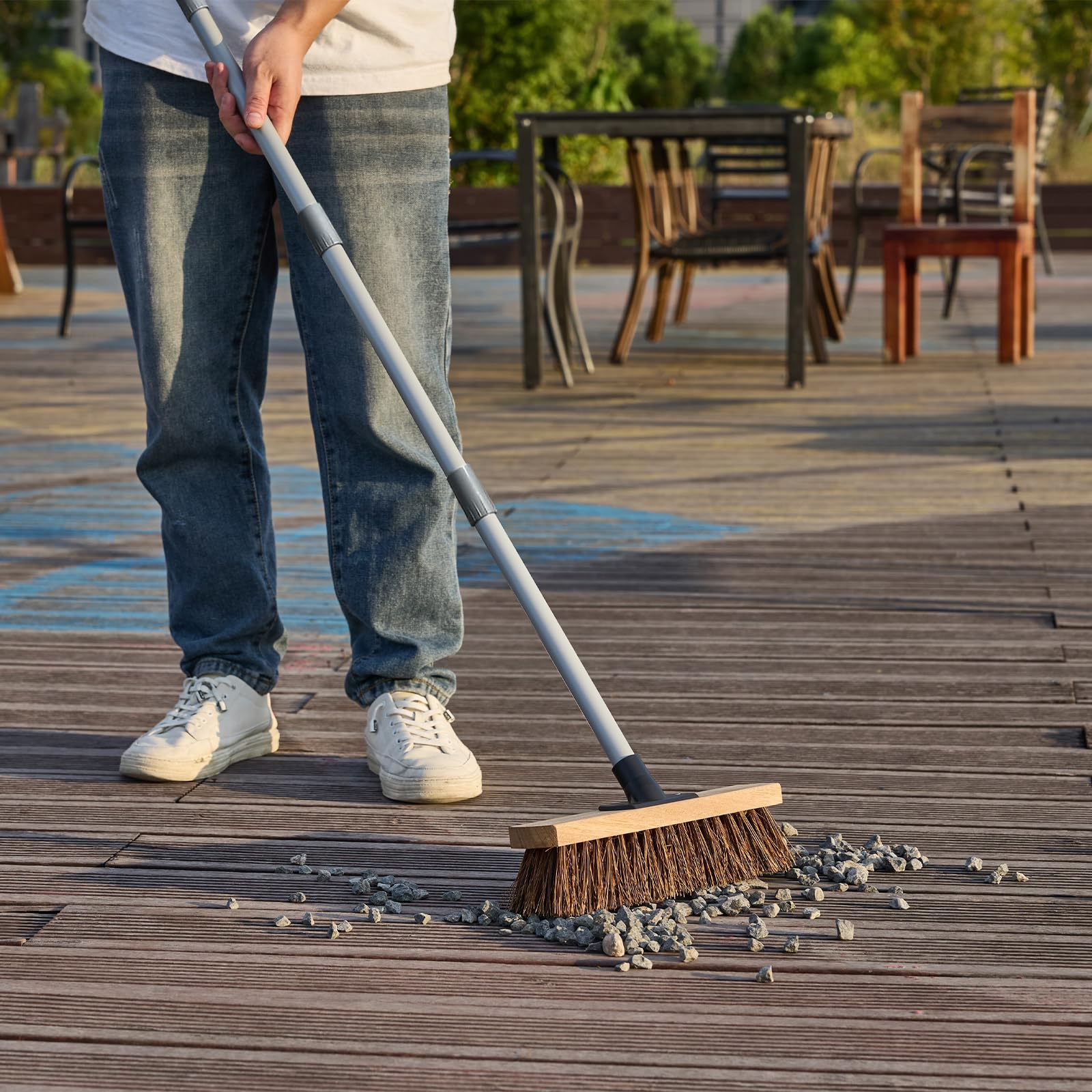 Mitclear 30cm Scopa da Giardino per Esterni con Manico Lungo(140cm), Scopa Robusta da Esterno mit Setole Naturali, Spazzole per Foglie e Ciottoli, Spazzola per Giardini, Pavimenti e Vialetti
