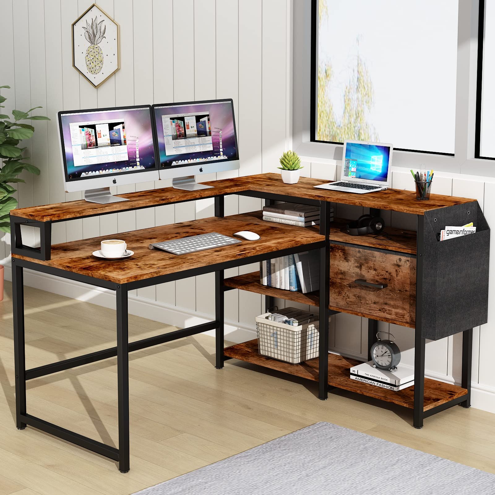 Buy Loomie Reversible L Shaped Computer Desk with Drawer, 55" W x 41" D