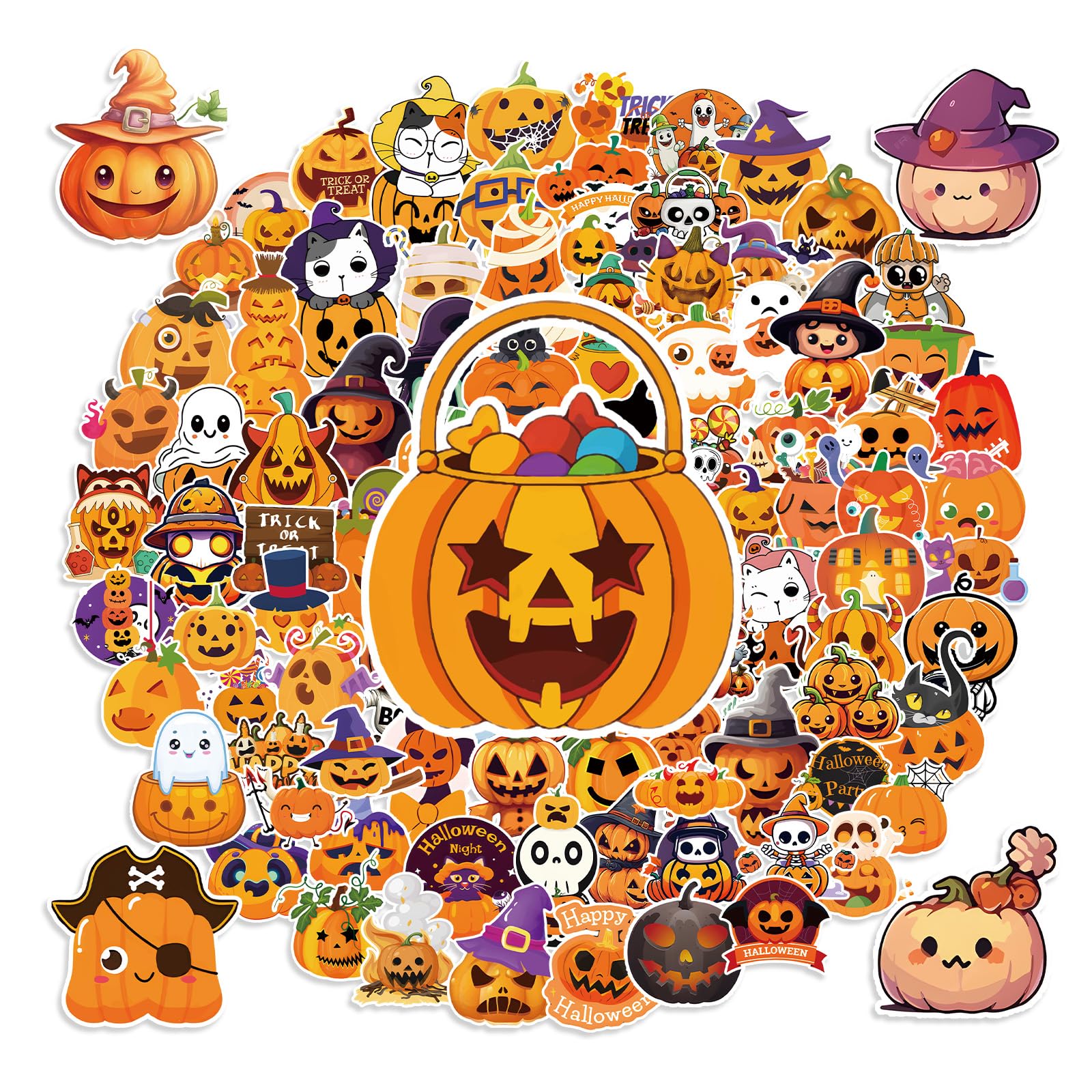 200 PCS Halloween Stickers Bulk - Non-Repeating Pumpkin, Ghost, Skull Vinyl Decor For Parties, Kids, Teens