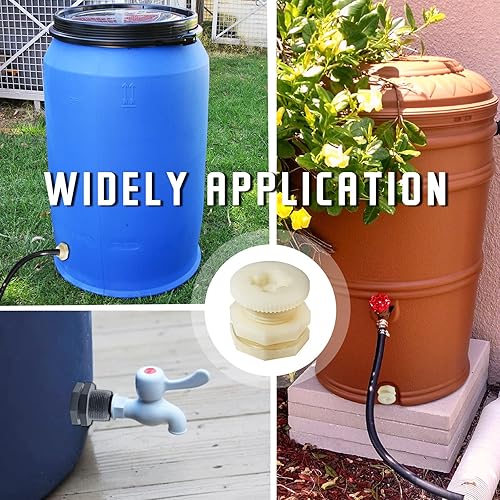 Miniatura 6 de Paquete de 3 conectores hembra de PVC NPT de 12 pulgada, conector de tanque de agua con tapones para barriles de lluvia, acuarios, gris oscuro