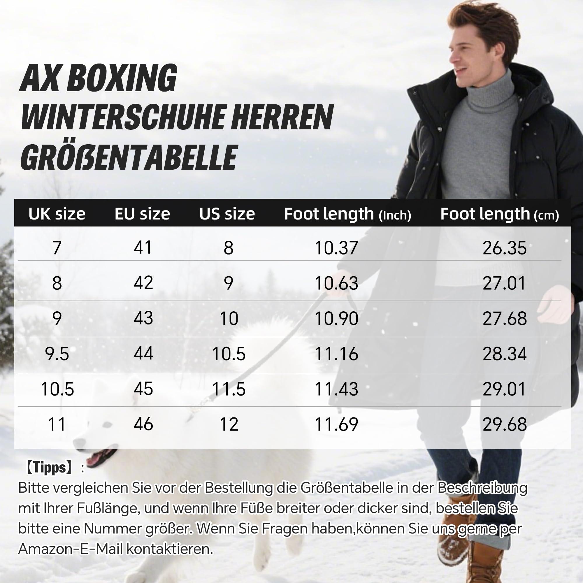AX BOXING Winterschuhe Herren Gefüttert Warm Winterstiefel Leder Winterboots Rutschfest Schneestiefel Stiefeletten Größe 41-46 EU