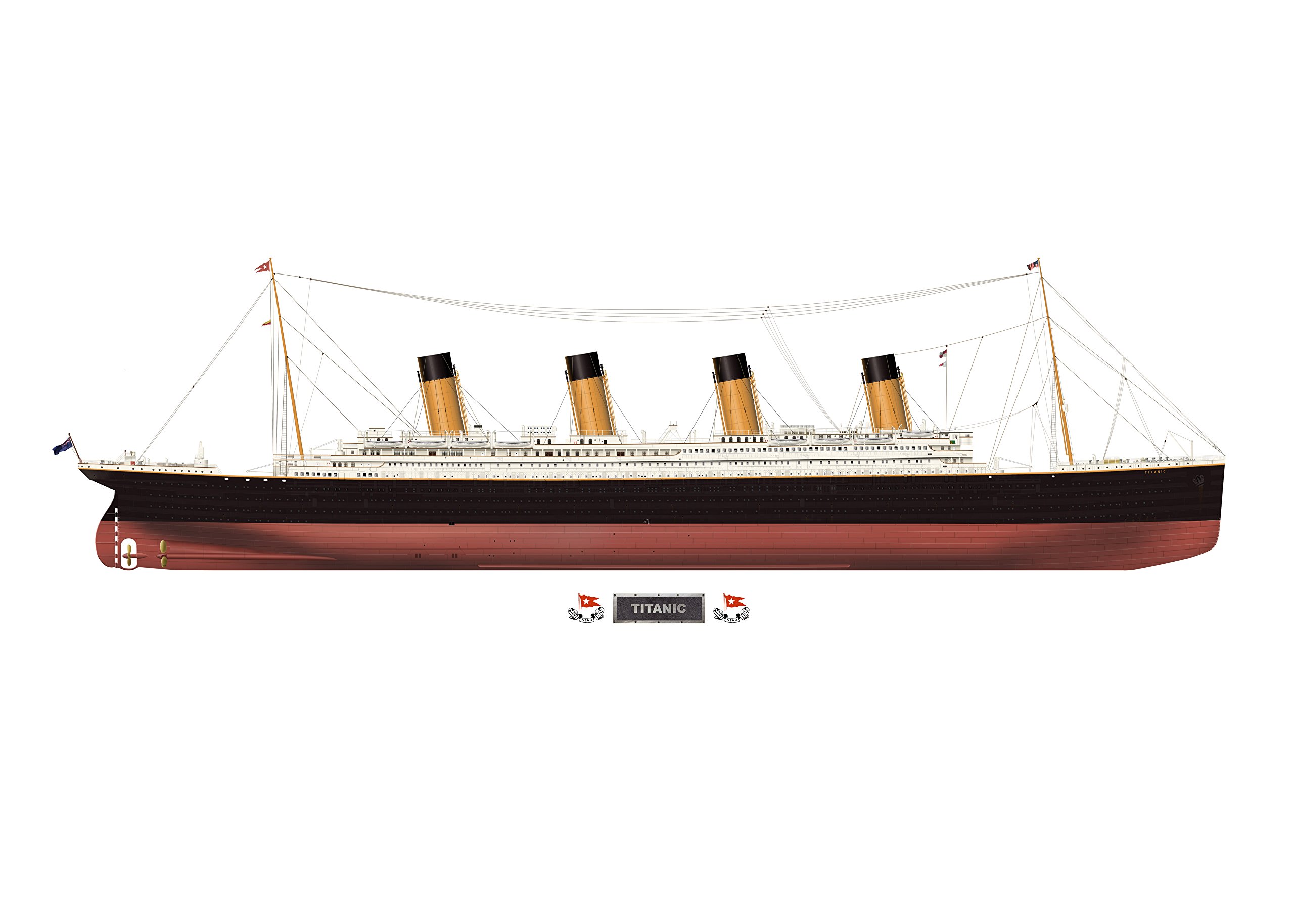 Profile Artwork, RMS Titanic 1912 A4 Glossy Print, British Passenger Liner Signed