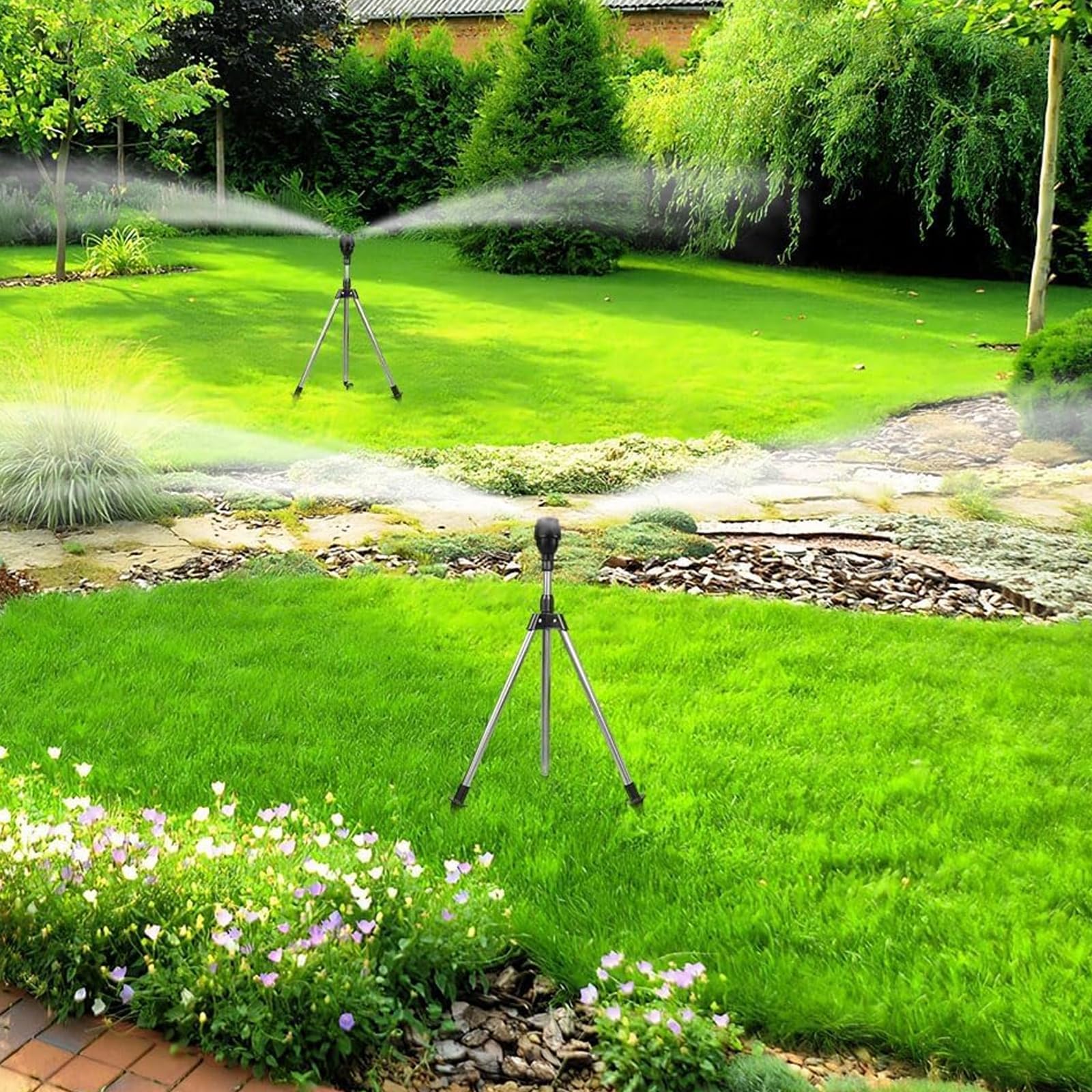 Erweiterbarer Gartenregner aus Edelstahl mit austauschbaren Düsen, 2,5 cm, Schnellentriegelungsanschluss, einfache Bodenmontage, Erdspieß, Stativ-Sprinkler