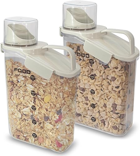 Paquete de dos contenedores de almacenamiento de alimentos y cereales, contenedor organizador de cocina de plástico hermético de 2.6 L con boquilla