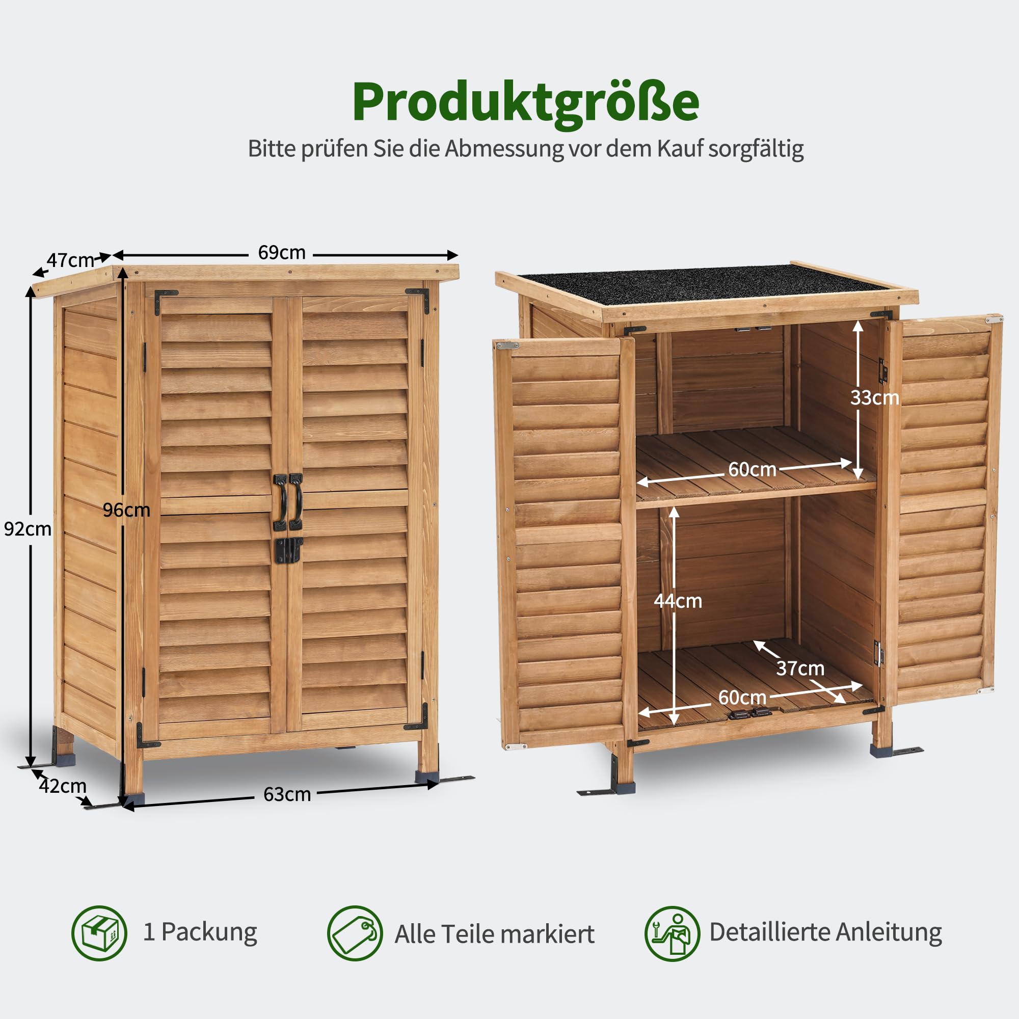 MCombo Gartenschrank Geräteschuppen Outdoor-Schrank Holz Natur 47x63x96 cm