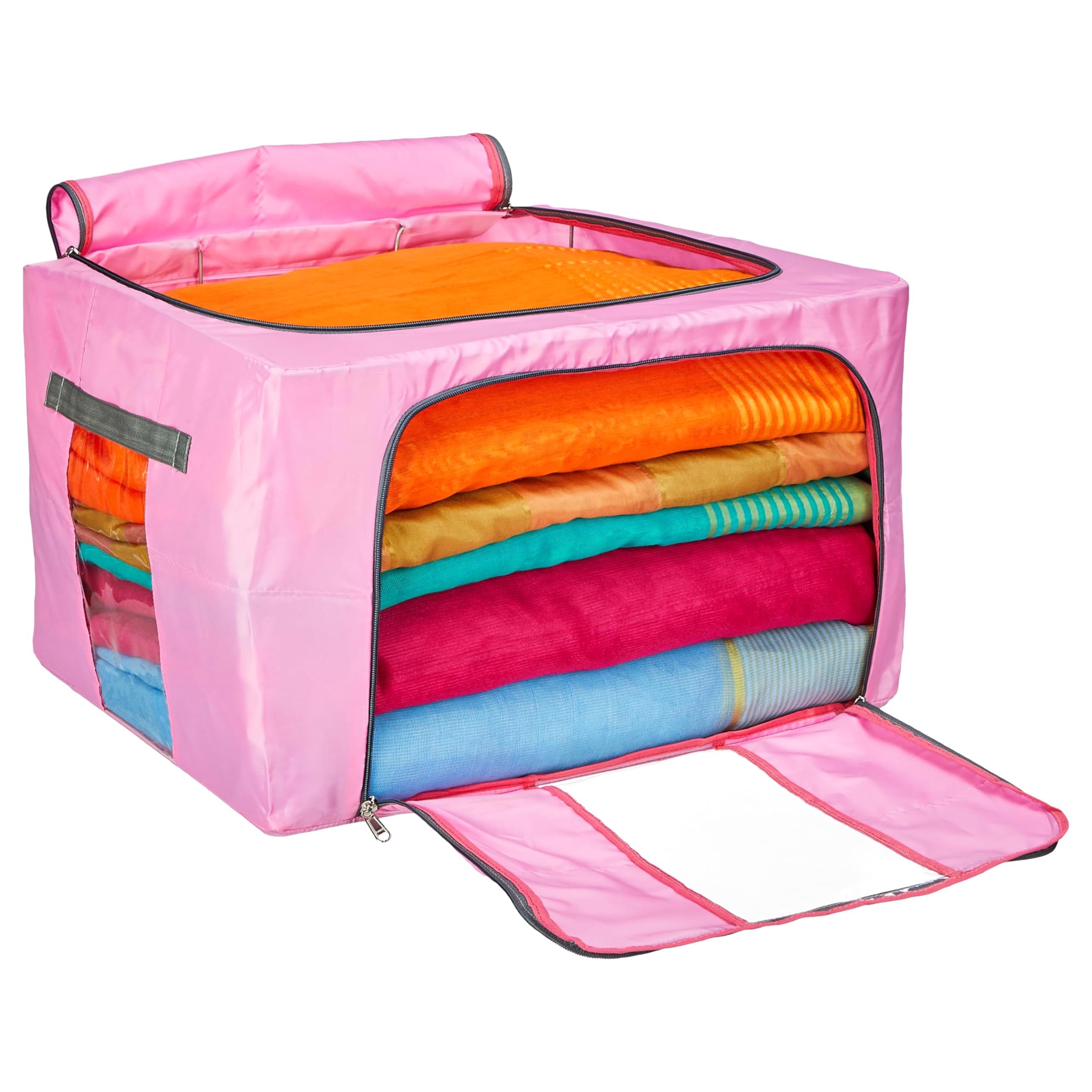 Amazon Brand - Solimo Storage Box | Steel Frame Storage Box | Clothes Storage Box | Storage Box for Clothes | Blankets | Plain Design Living Box | Wardrobe Organizer | 66 Litre (Pink) (B0D1VG6156) Amazon Price History, Amazon Price Tracker