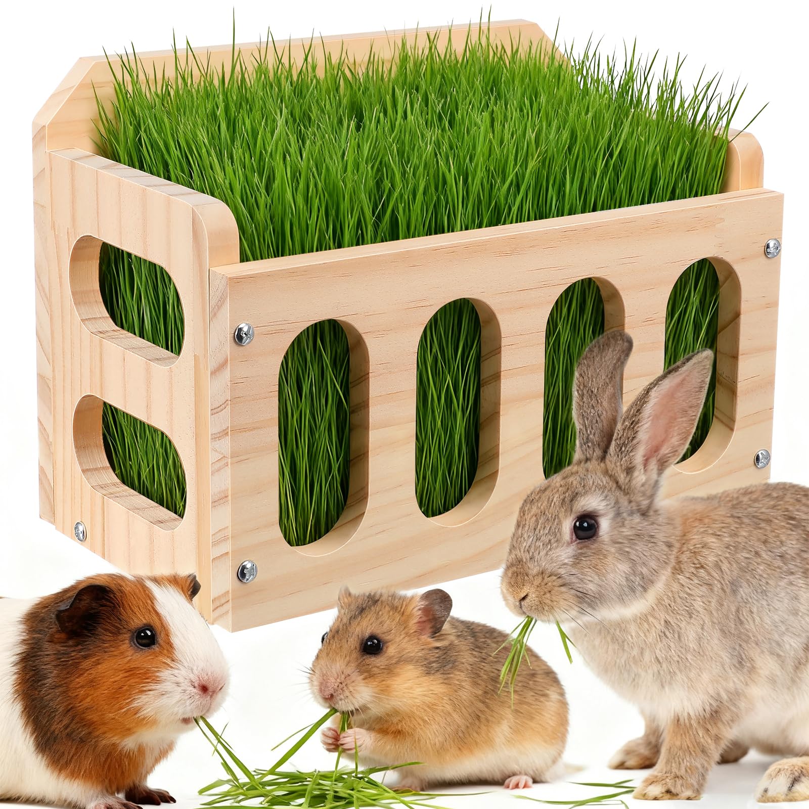VILLCASE Rabbit Hay Feeder, Wooden Hay Rack Large Volume Less Waste Hanging Feeder for Guinea Pigs, Bunny, Chinchillas & Small Animals