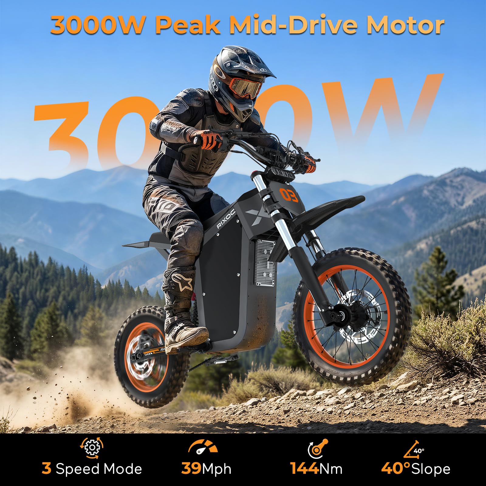 Amazon.com: RIXOC GT16 EBike Electric Dirt Bike, 3000W Mid-Drive