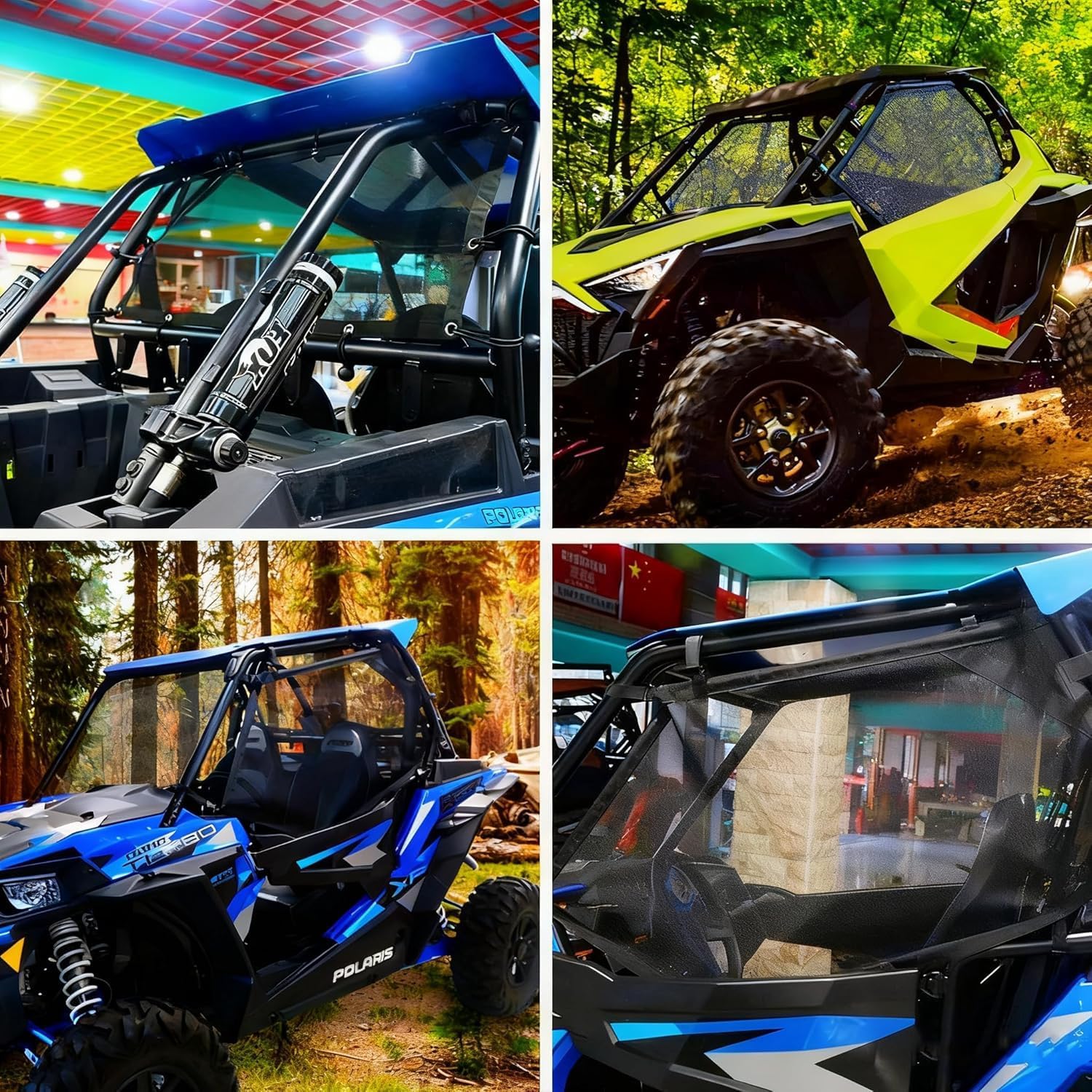 Window Net Roll Cage Mesh Net Guard Front Rear Right and Left Window Shade Shield Cover Door Scratch Prevention Compatible for UTV Polaris RZR 570 800 1000 900 RZR XP Turbo 2015-2019 2 Seater