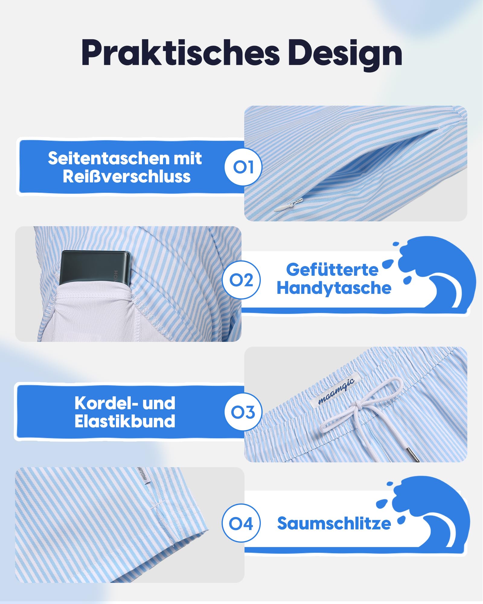 maamgic Badehose Herren mit Kompression Innenhose 2 in 1 Schnelltrocknend Badeshorts für Männer 4 Way Stretch mit Tasche Tunnelzug S-XXL