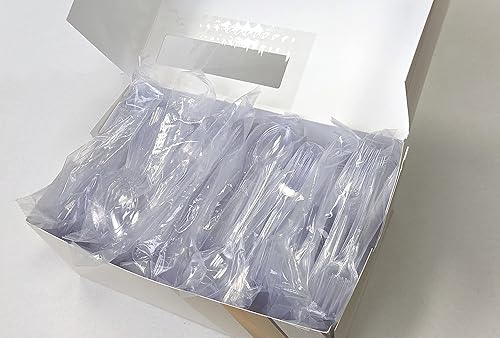 Miniatura 6 de Juego de cubiertos desechables transparentes resistentes de 360 piezas: 180 tenedores, 120 cucharas, 60 cuchillos, cubiertos de plástico sin BPA,