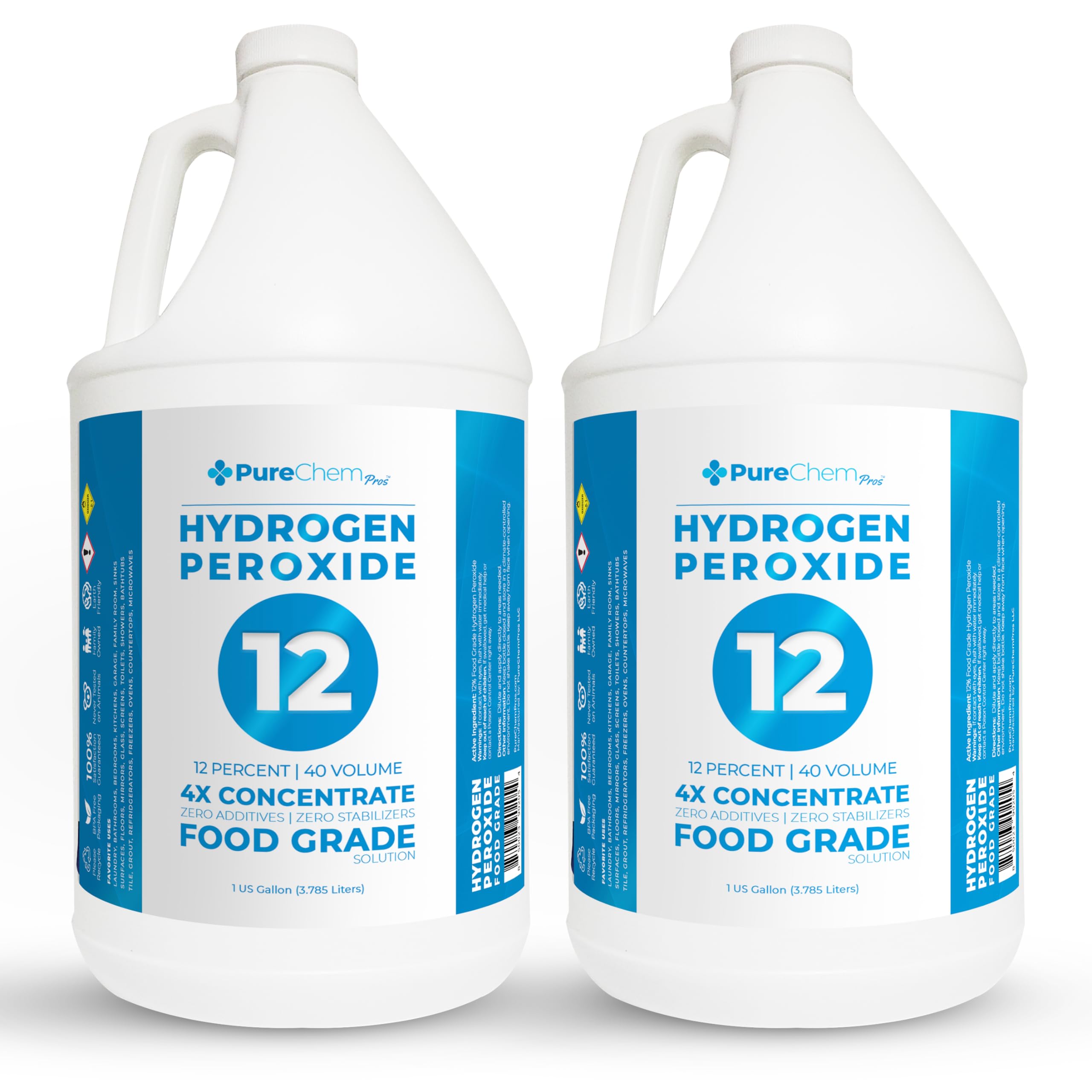 Hydrogen Peroxide 12 Percent (2 Gallons) - Hydrogen Peroxide Cleaner - Dilute and Spray 12% Hydrogen Peroxide on Counters, Bathtubs, Floors or Carpets