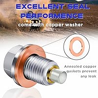 Vista 6 de M12 x 1.25 Tapón magnético de drenaje de aceite, tapón de drenaje de la bandeja de aceite de acero inoxidable, con junta de tapón de drenaje