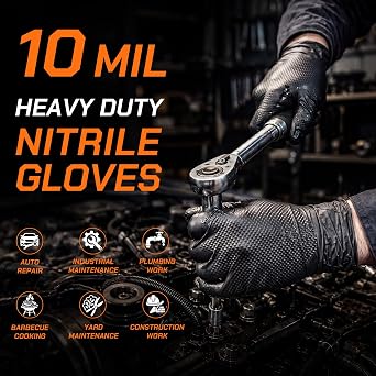 10mil Nitrile Gloves Thick,Industrial Disposable Gloves with Diamond Textured,Heavy Duty Mechanic Glove,Latex Free