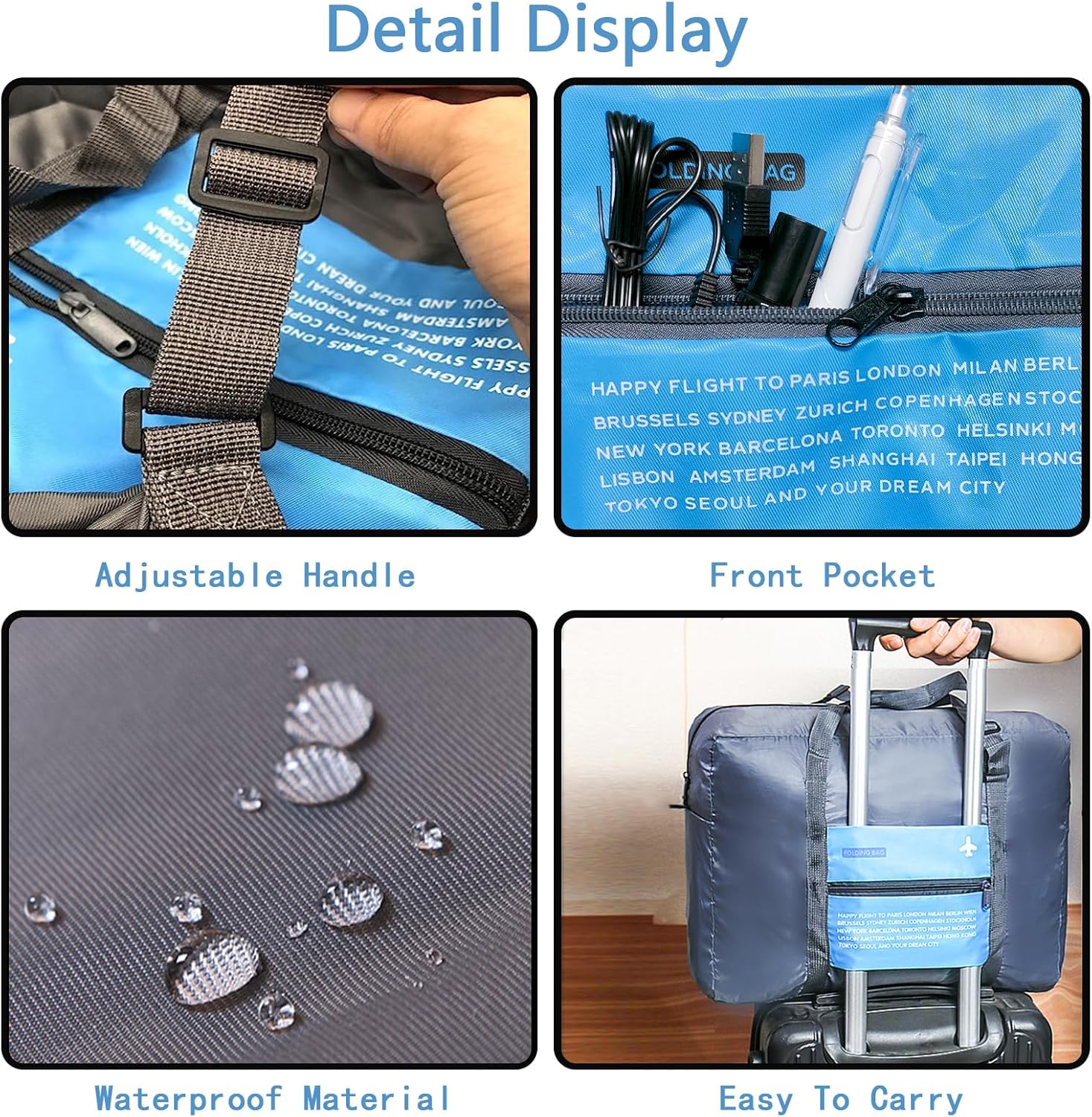 Travel Bag 4PCS Spirit Airlines Personal Item Bag 18x14x8 Foldable Travel Duffel Bag Tote Carry on Luggage Duffle Overnight for Women and Men - Image 4