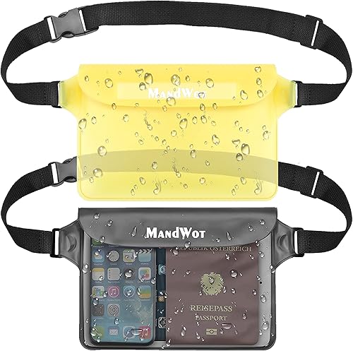 Mandwot Paquete de 2 riñoneras impermeables con pantalla sensible al tacto y correa ajustable mantiene el teléfono celular y los objetos de valor
